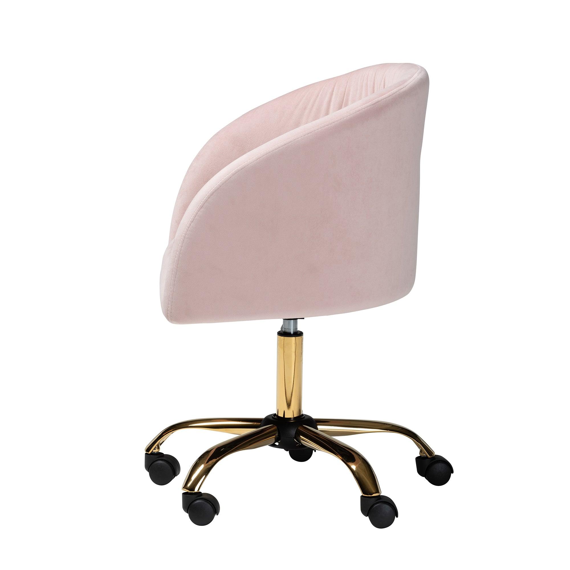 Ravenna Contemporary Glam and Luxe Blush Velvet Fabric and Metal Swivel Office Chair