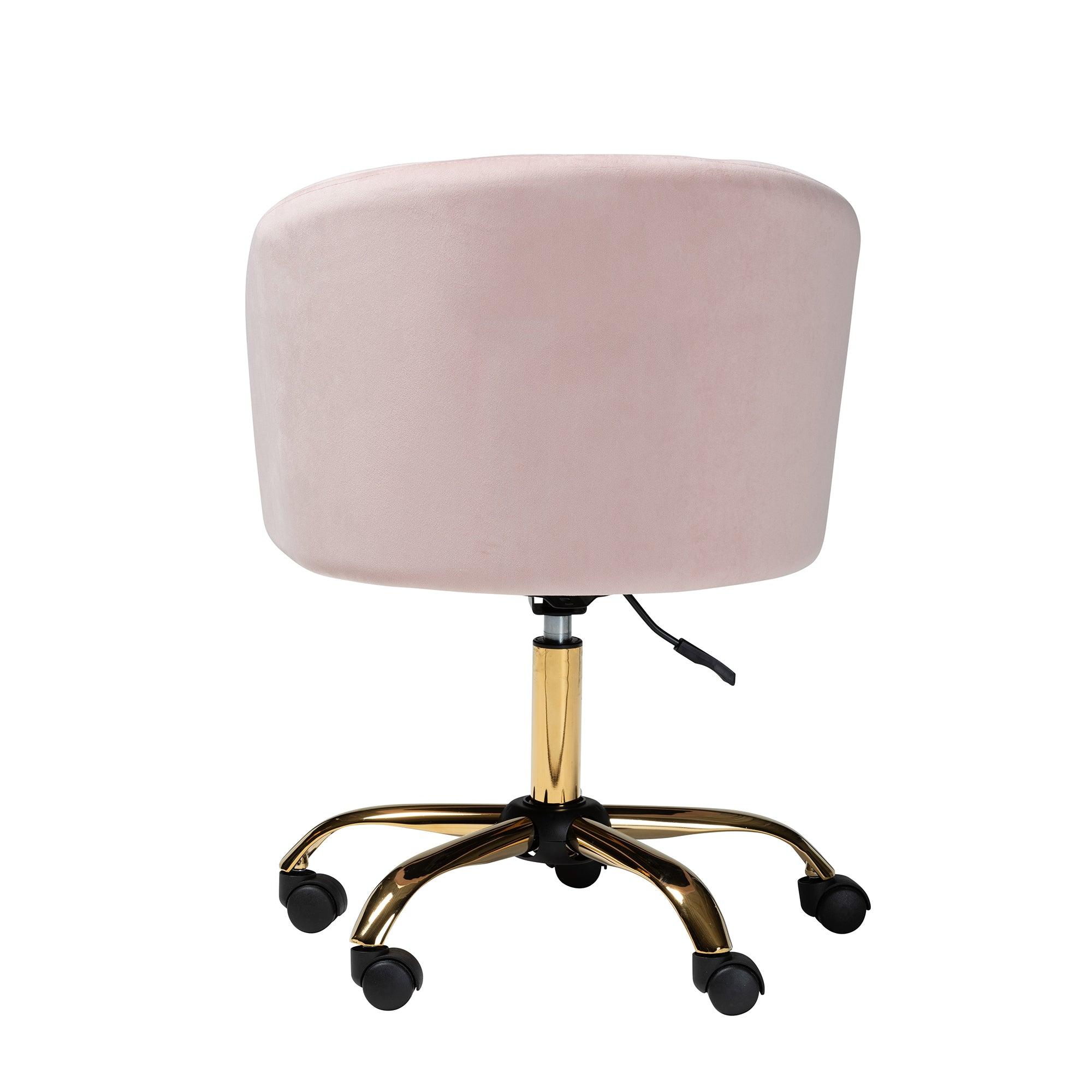 Ravenna Contemporary Glam and Luxe Blush Velvet Fabric and Metal Swivel Office Chair