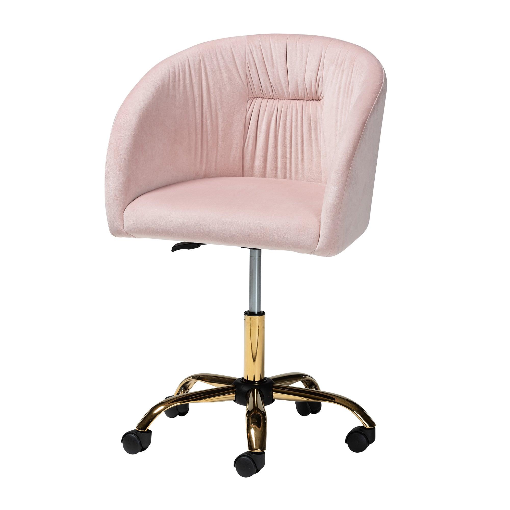 Ravenna Contemporary Glam and Luxe Blush Velvet Fabric and Metal Swivel Office Chair