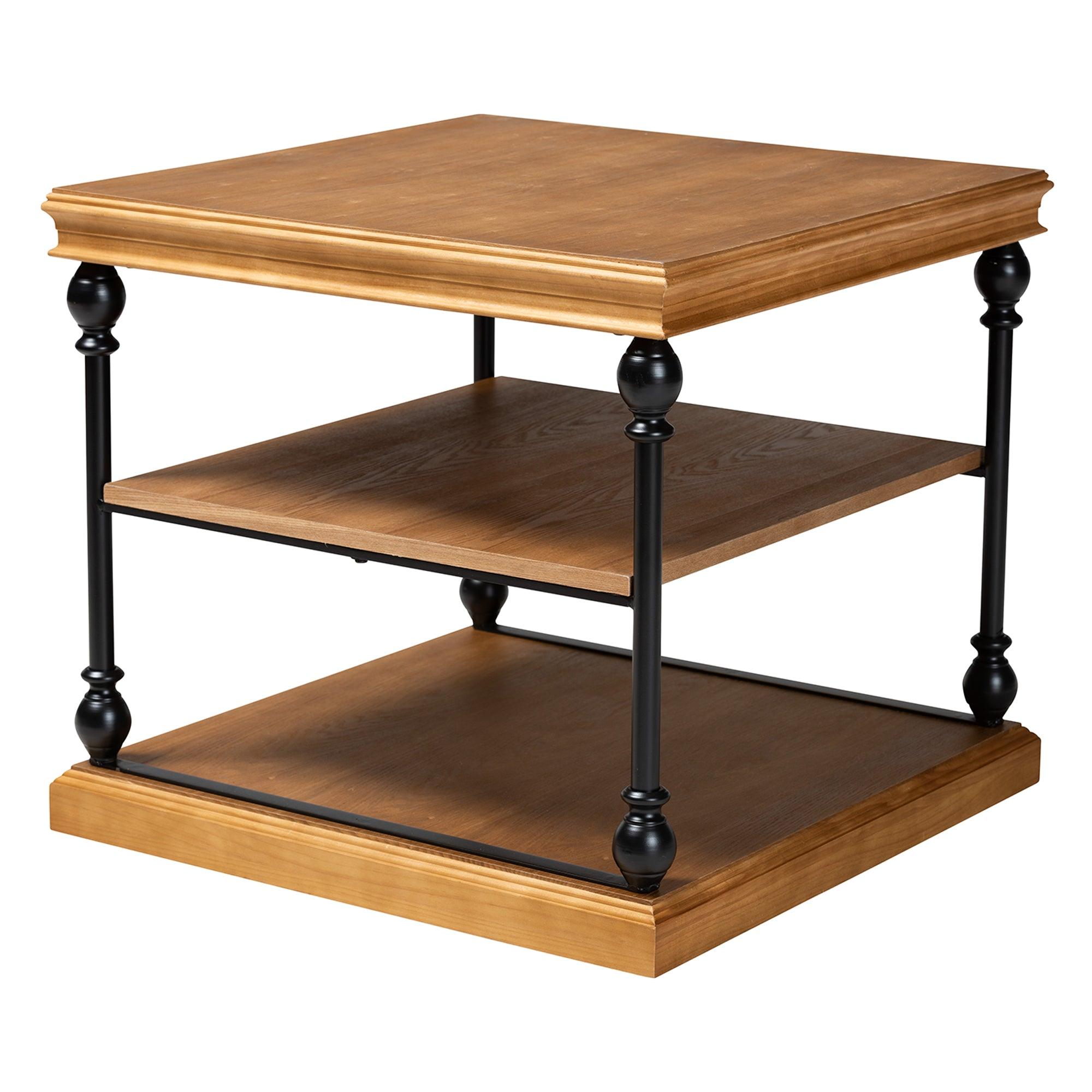 Sebastian Traditional Industrial Finished Wood and Metal 3-Tier End Table
