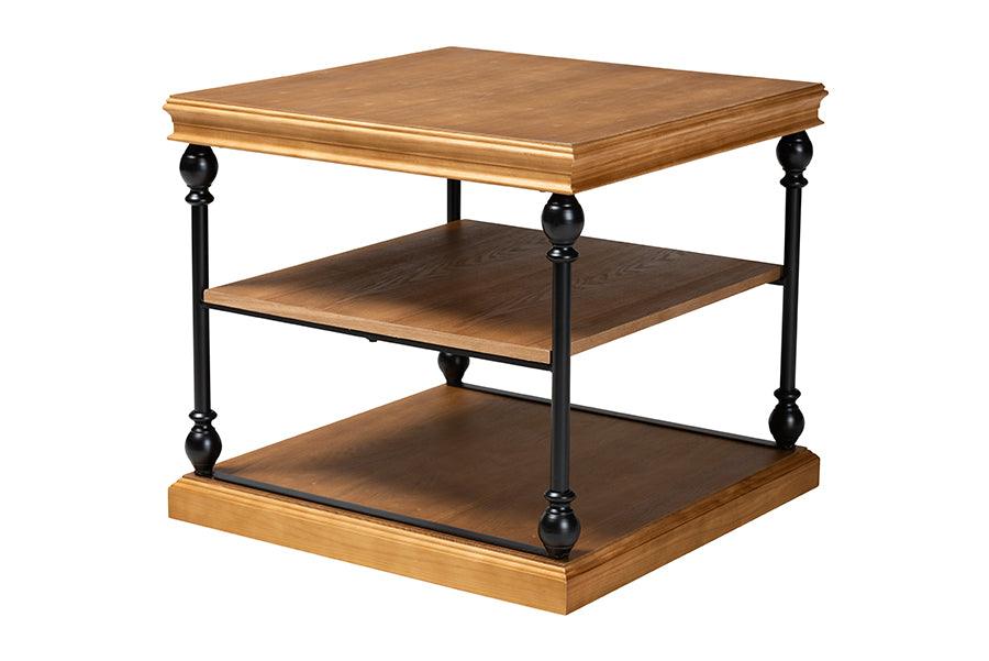Sebastian Traditional Industrial Finished Wood and Metal 3-Tier End Table