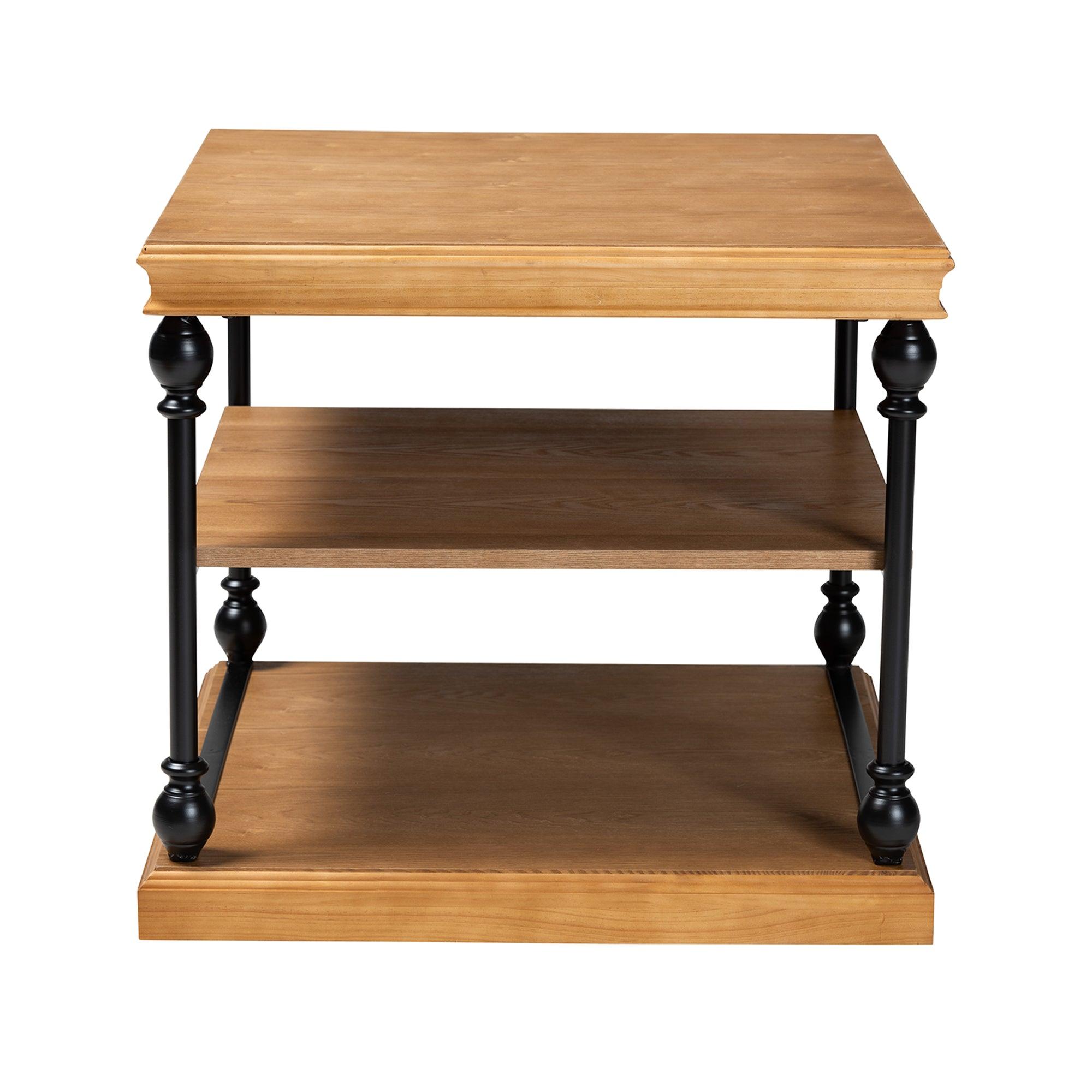 Sebastian Traditional Industrial Finished Wood and Metal 3-Tier End Table