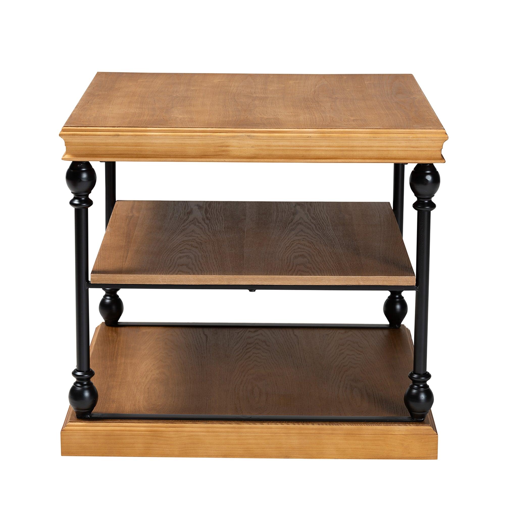 Sebastian Traditional Industrial Finished Wood and Metal 3-Tier End Table