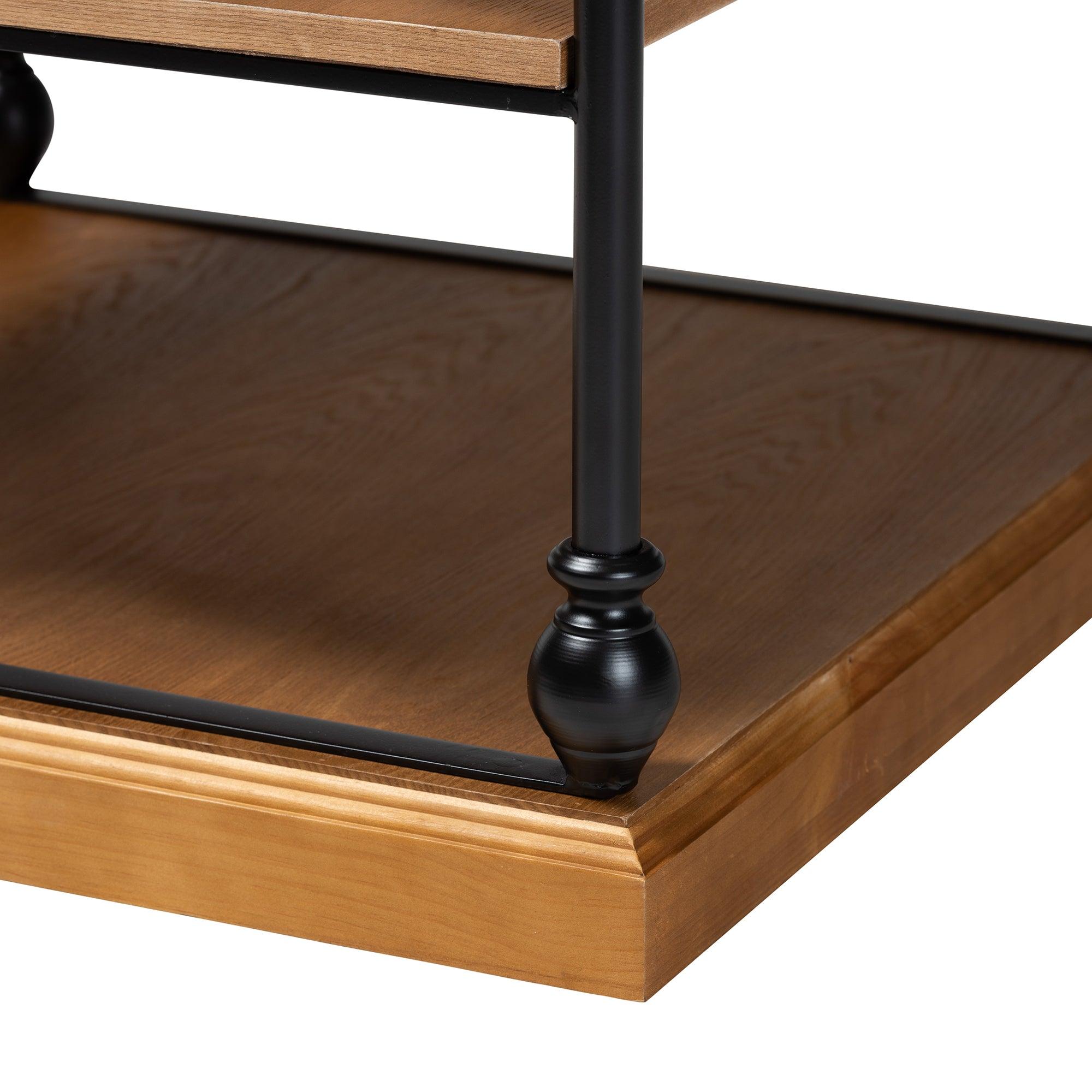 Sebastian Traditional Industrial Finished Wood and Metal 3-Tier End Table