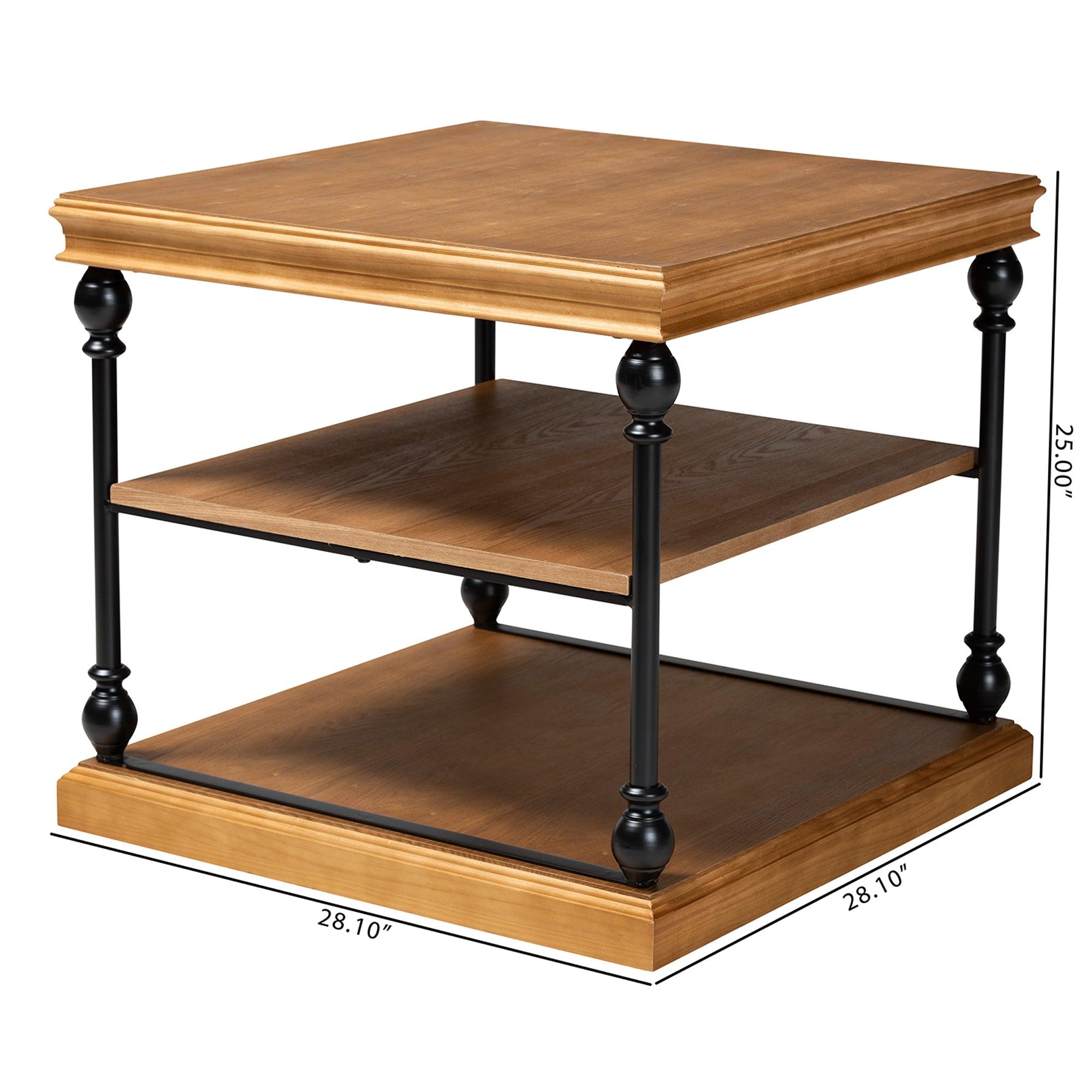Sebastian Traditional Industrial Finished Wood and Metal 3-Tier End Table