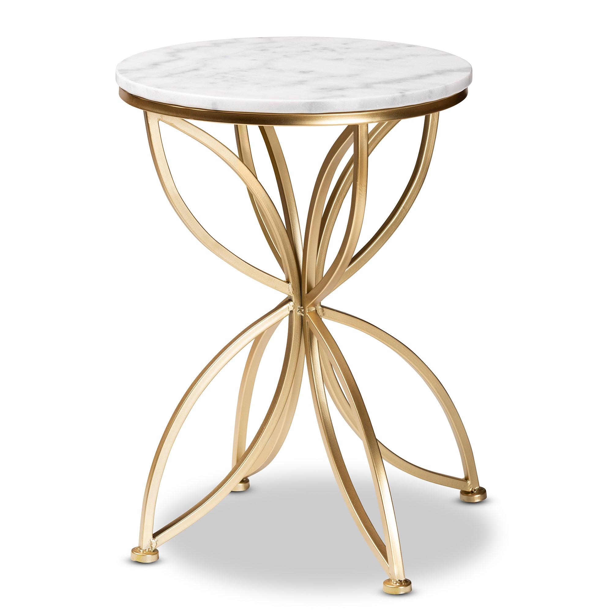 Jaclyn Modern and Contemporary Finished Metal End Table with Marble Tabletop