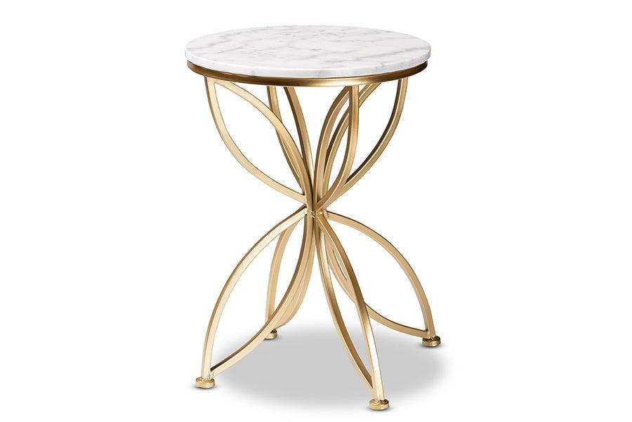 Jaclyn Modern and Contemporary Finished Metal End Table with Marble Tabletop