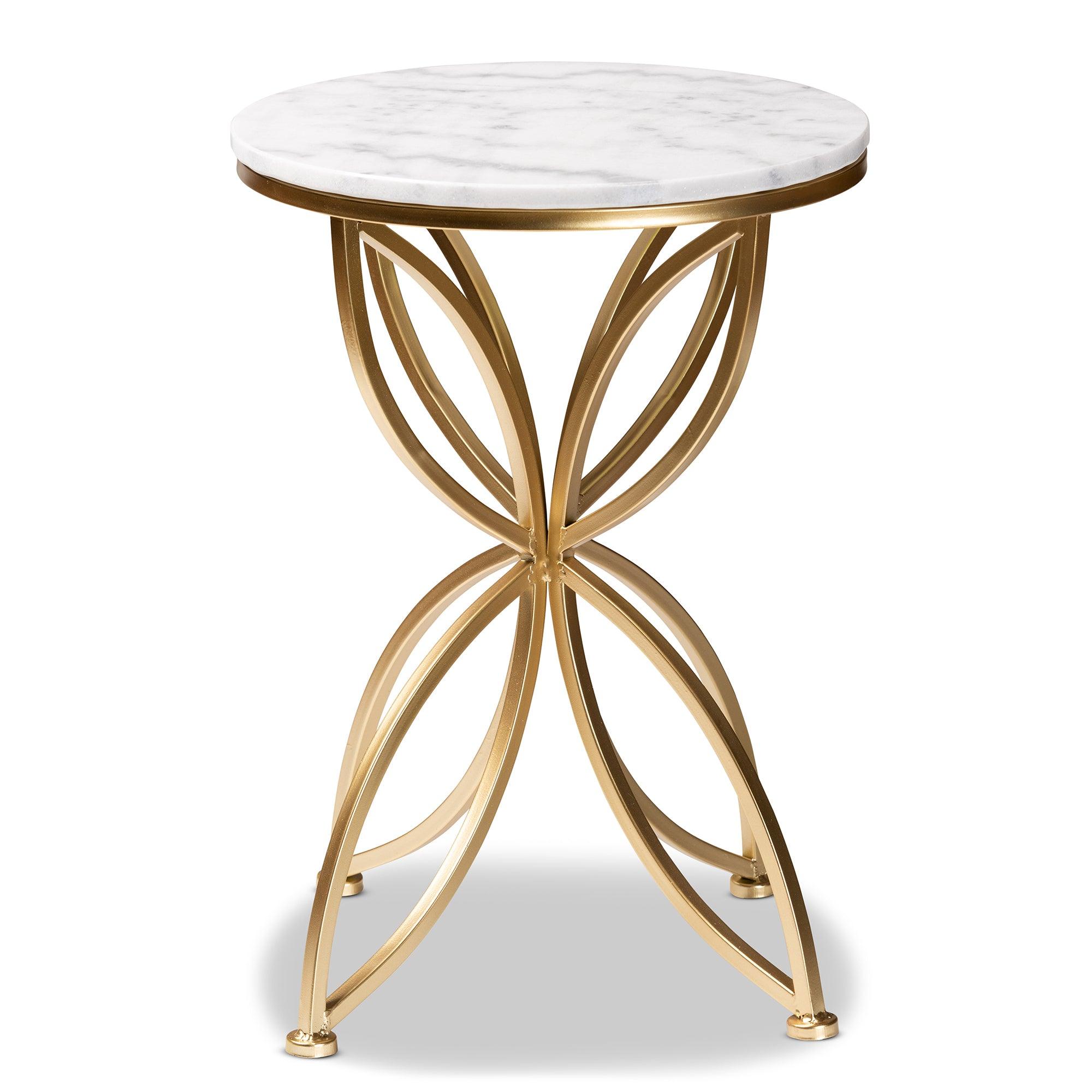 Jaclyn Modern and Contemporary Finished Metal End Table with Marble Tabletop