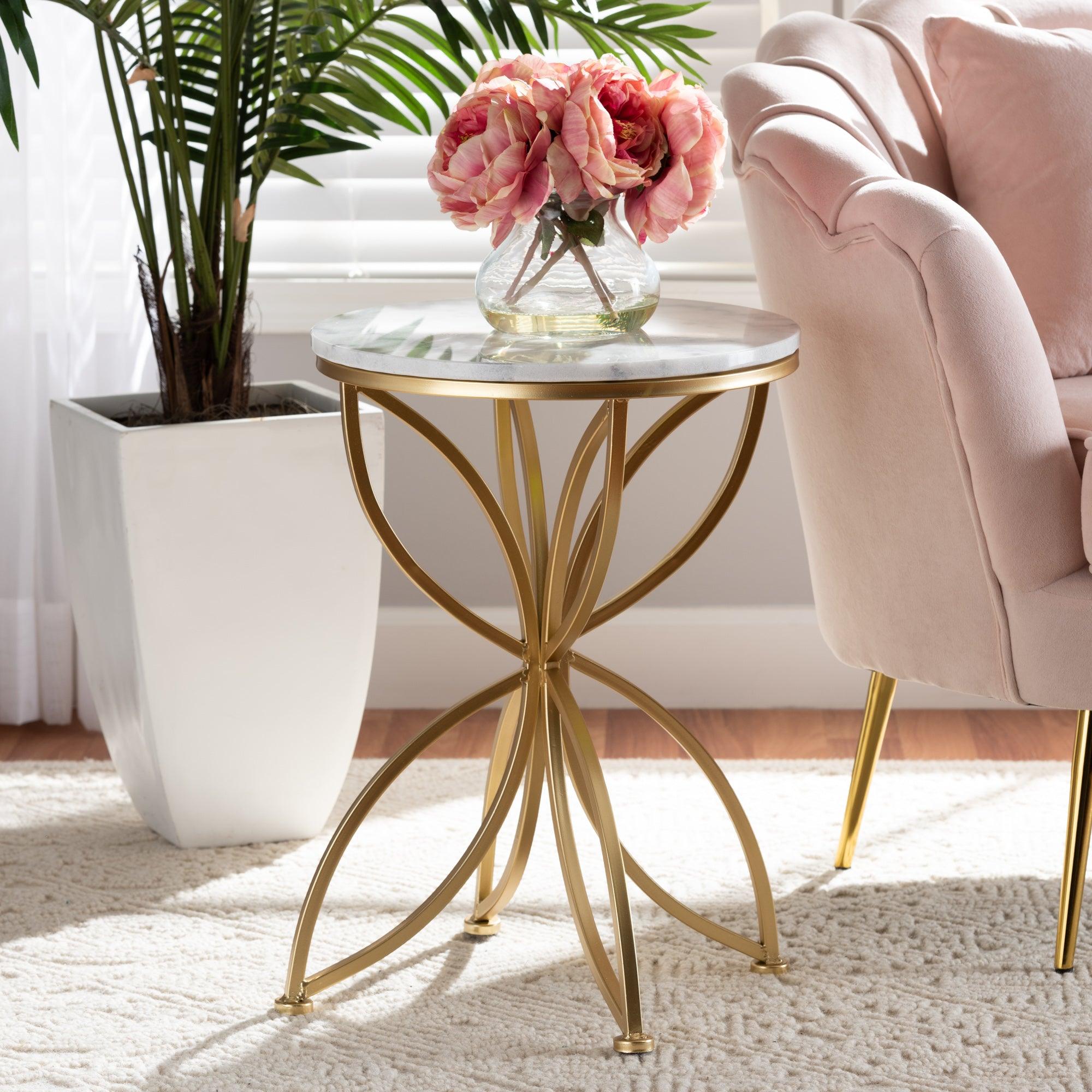 Jaclyn Modern and Contemporary Finished Metal End Table with Marble Tabletop