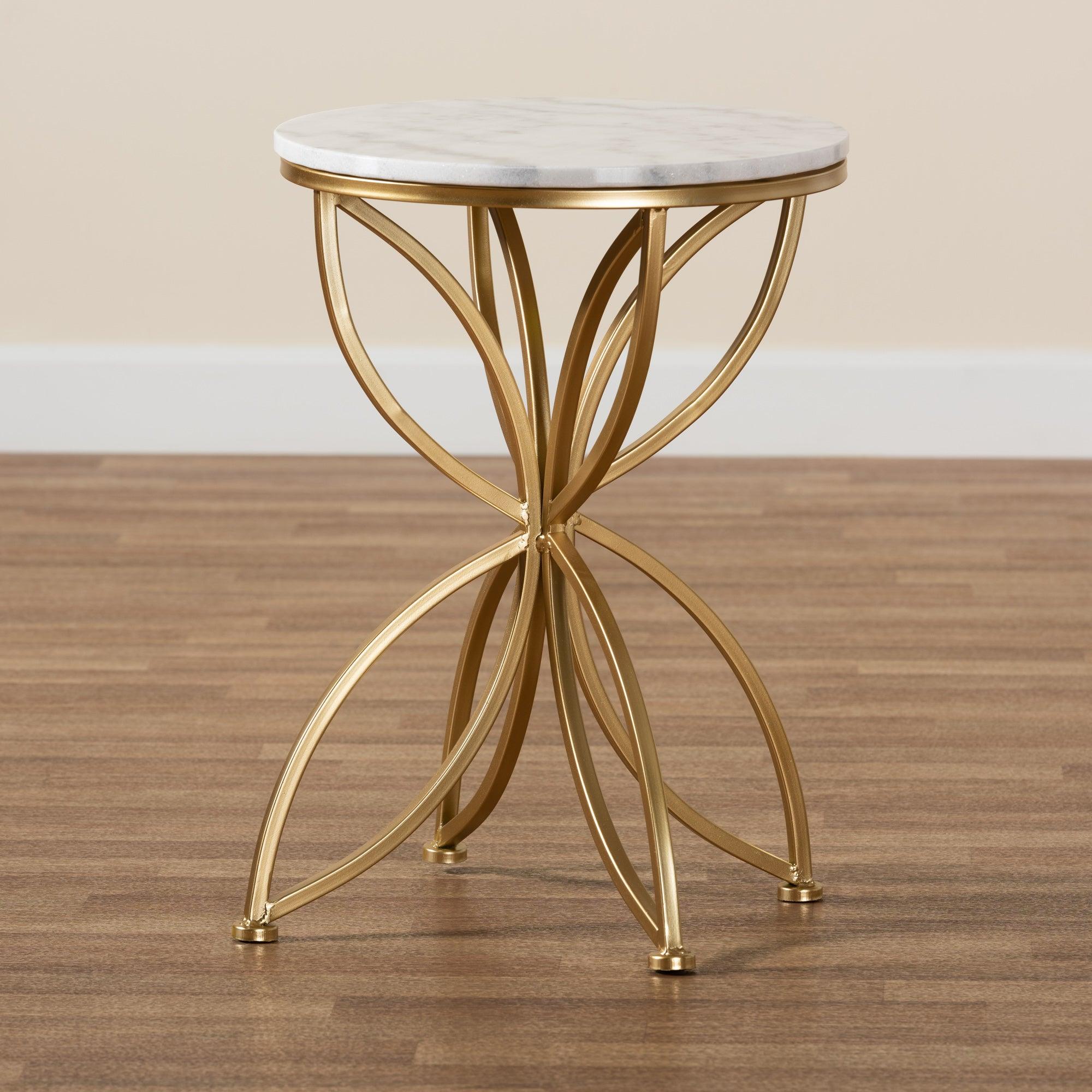 Jaclyn Modern and Contemporary Finished Metal End Table with Marble Tabletop