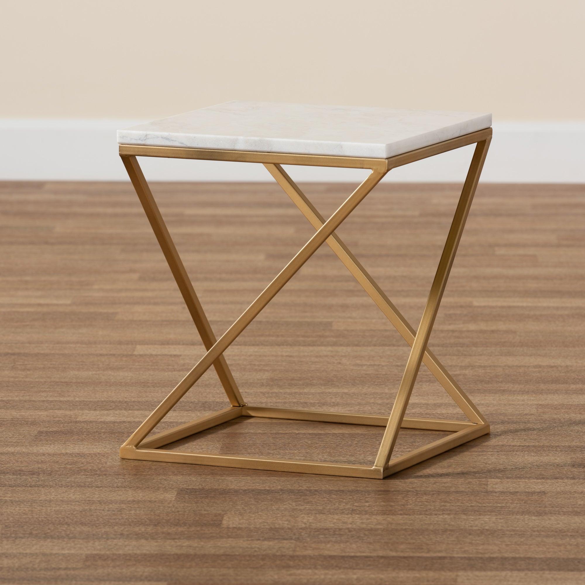 Hadley Modern and Contemporary Finished Metal End Table with Marble Tabletop