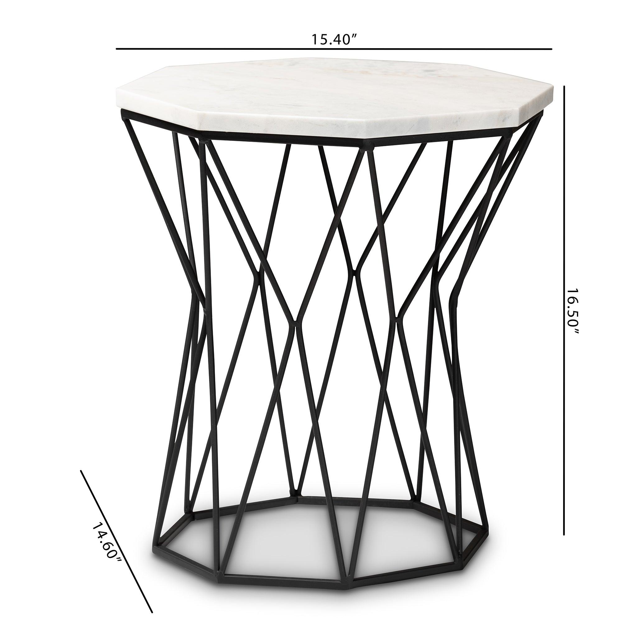 Venedict Modern and Contemporary Metal End Table with Marble Tabletop