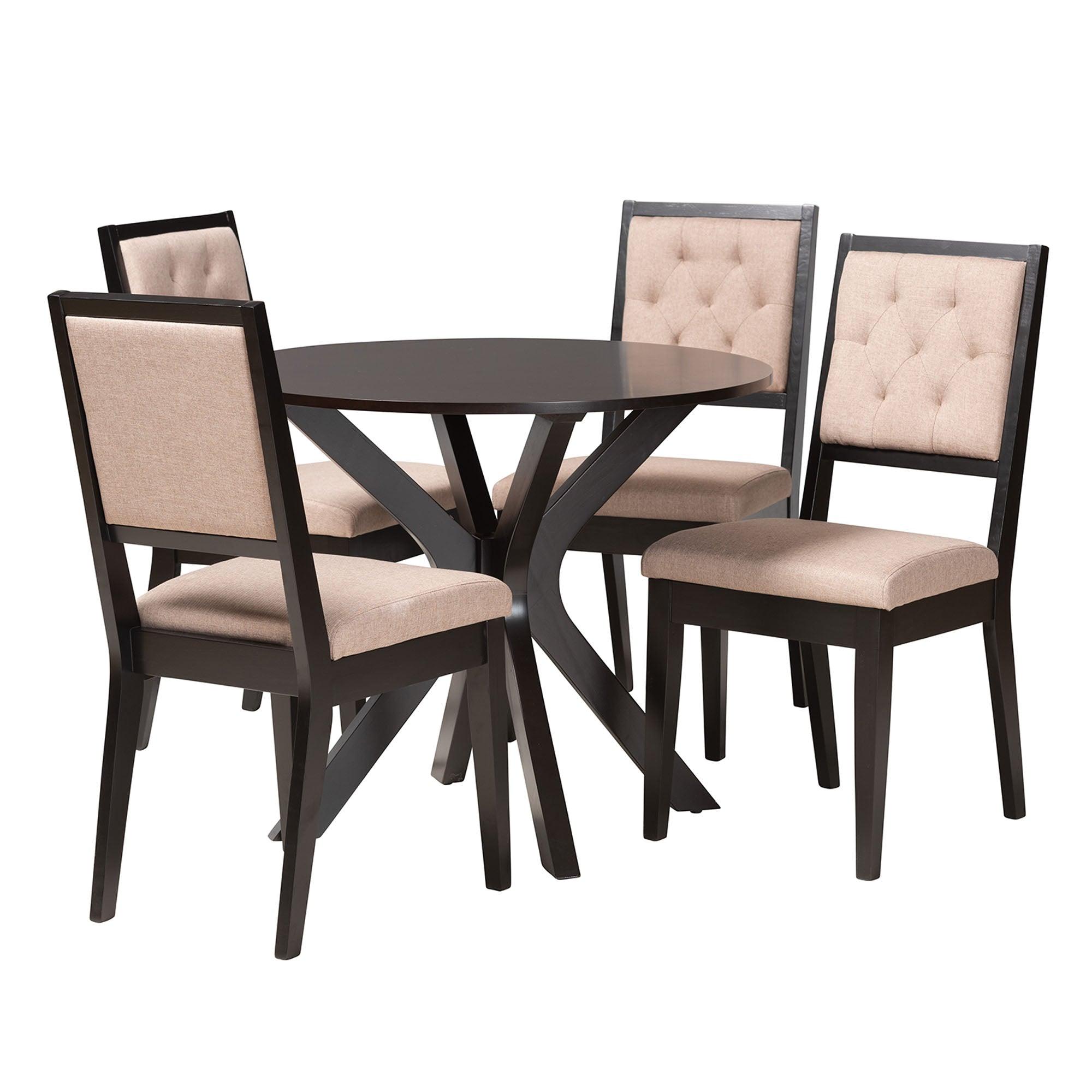 Mana Modern Sand Fabric and Finished Wood 5-Piece Dining Set