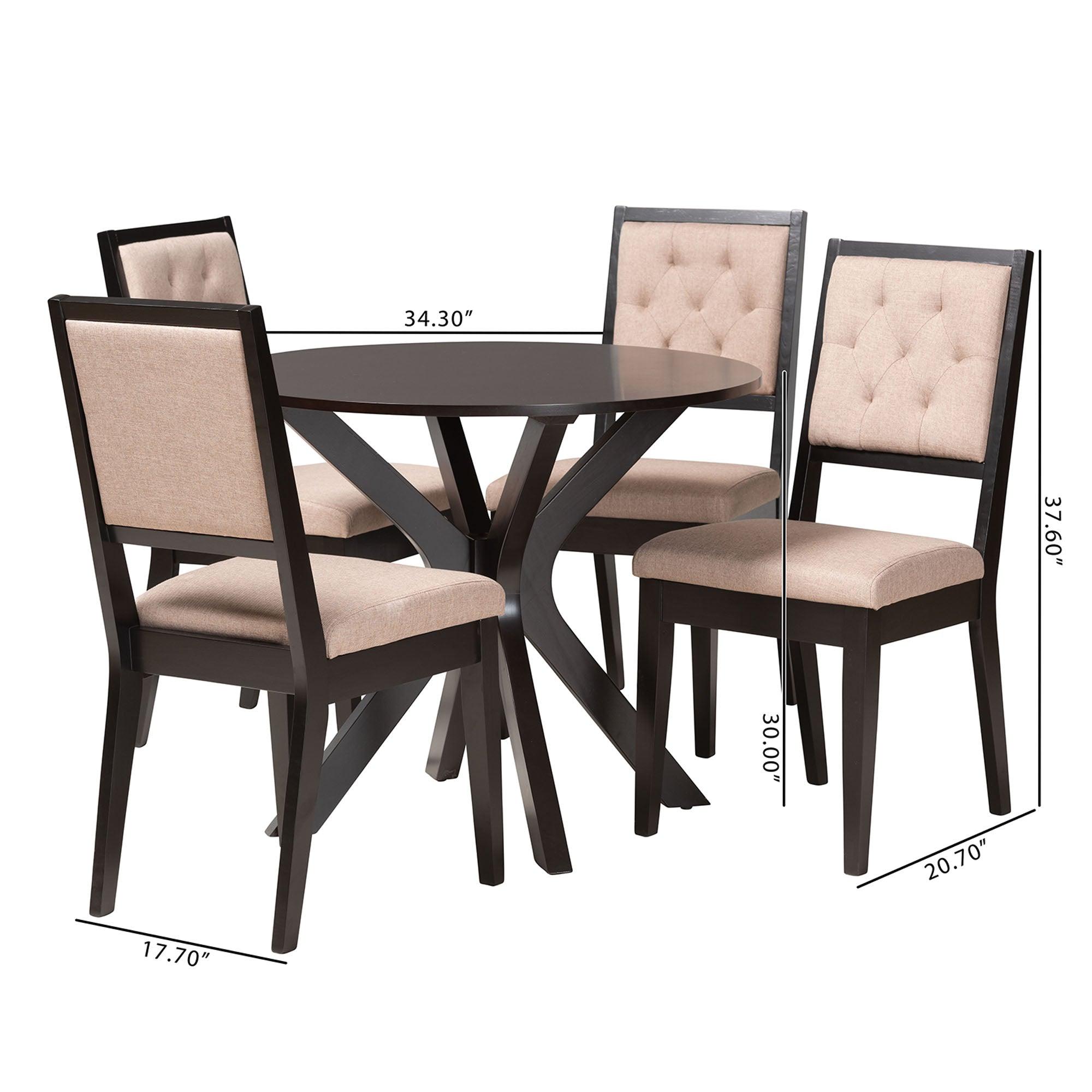 Mana Modern Sand Fabric and Finished Wood 5-Piece Dining Set