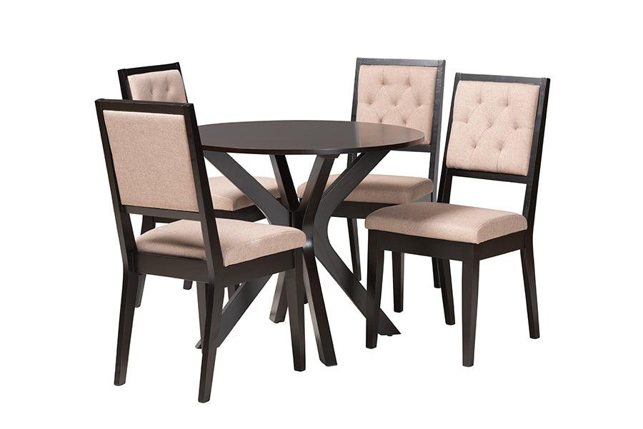 Mana Modern Sand Fabric and Finished Wood 5-Piece Dining Set