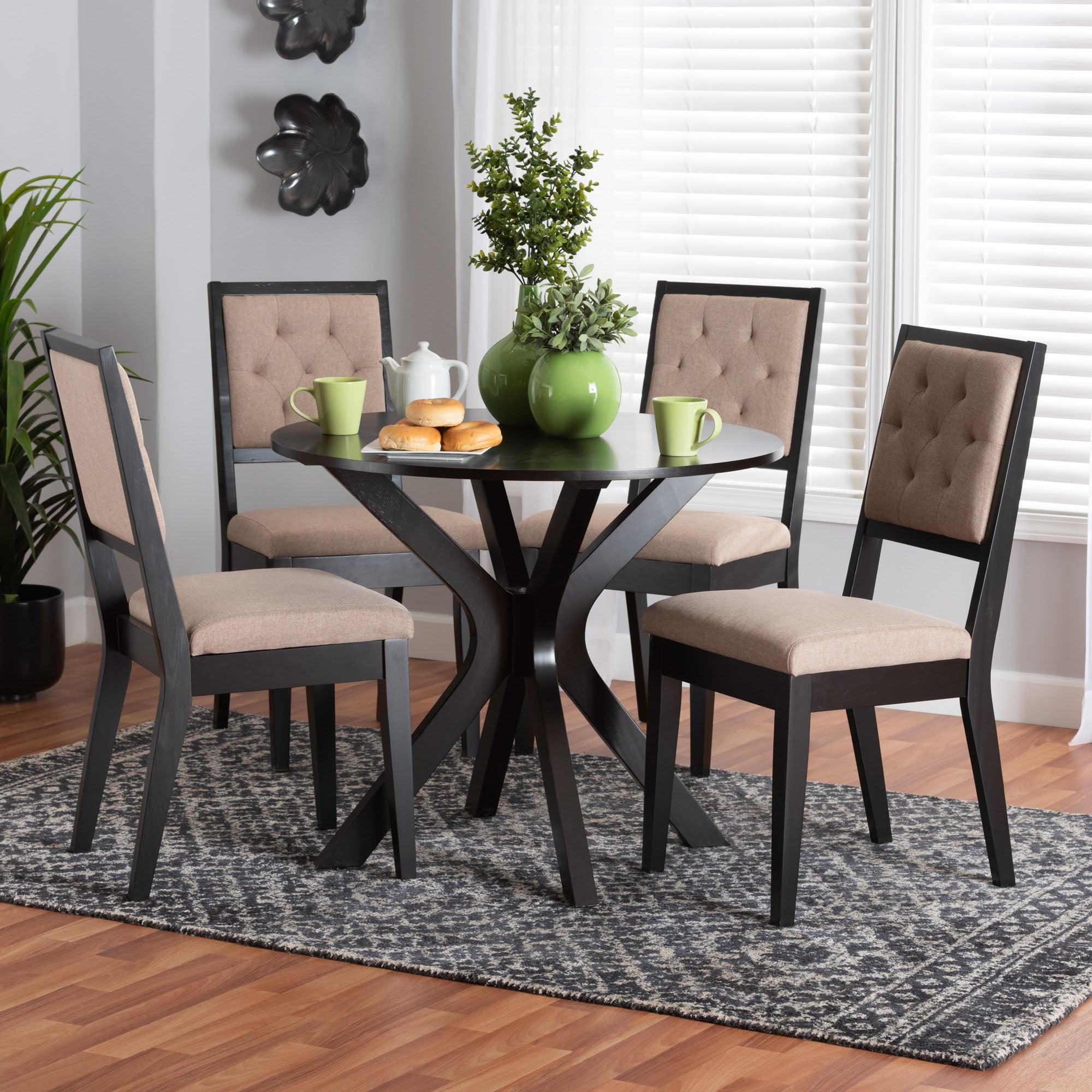 Mana Modern Sand Fabric and Finished Wood 5-Piece Dining Set