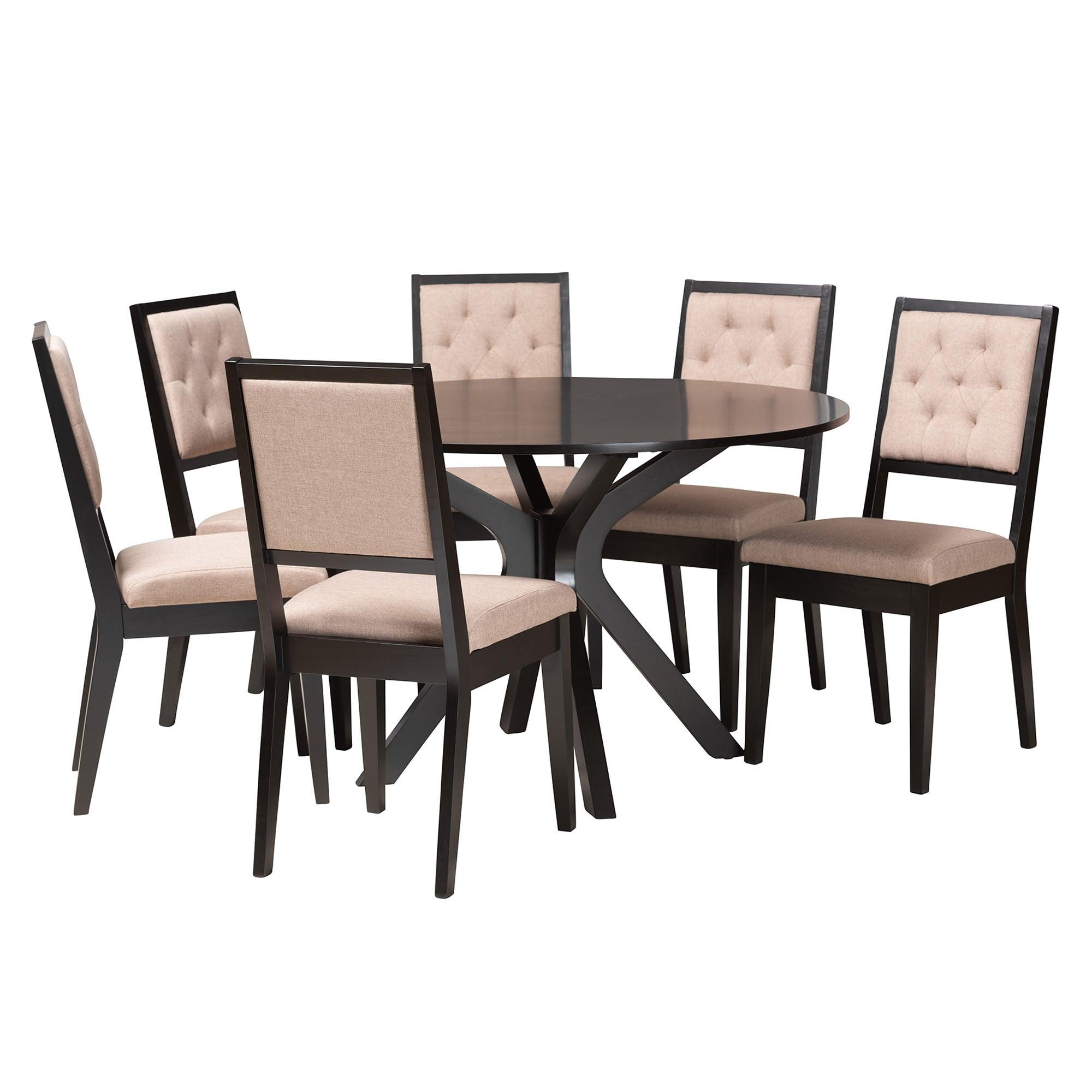 Mana Modern Sand Fabric and Finished Wood 7-Piece Dining Set