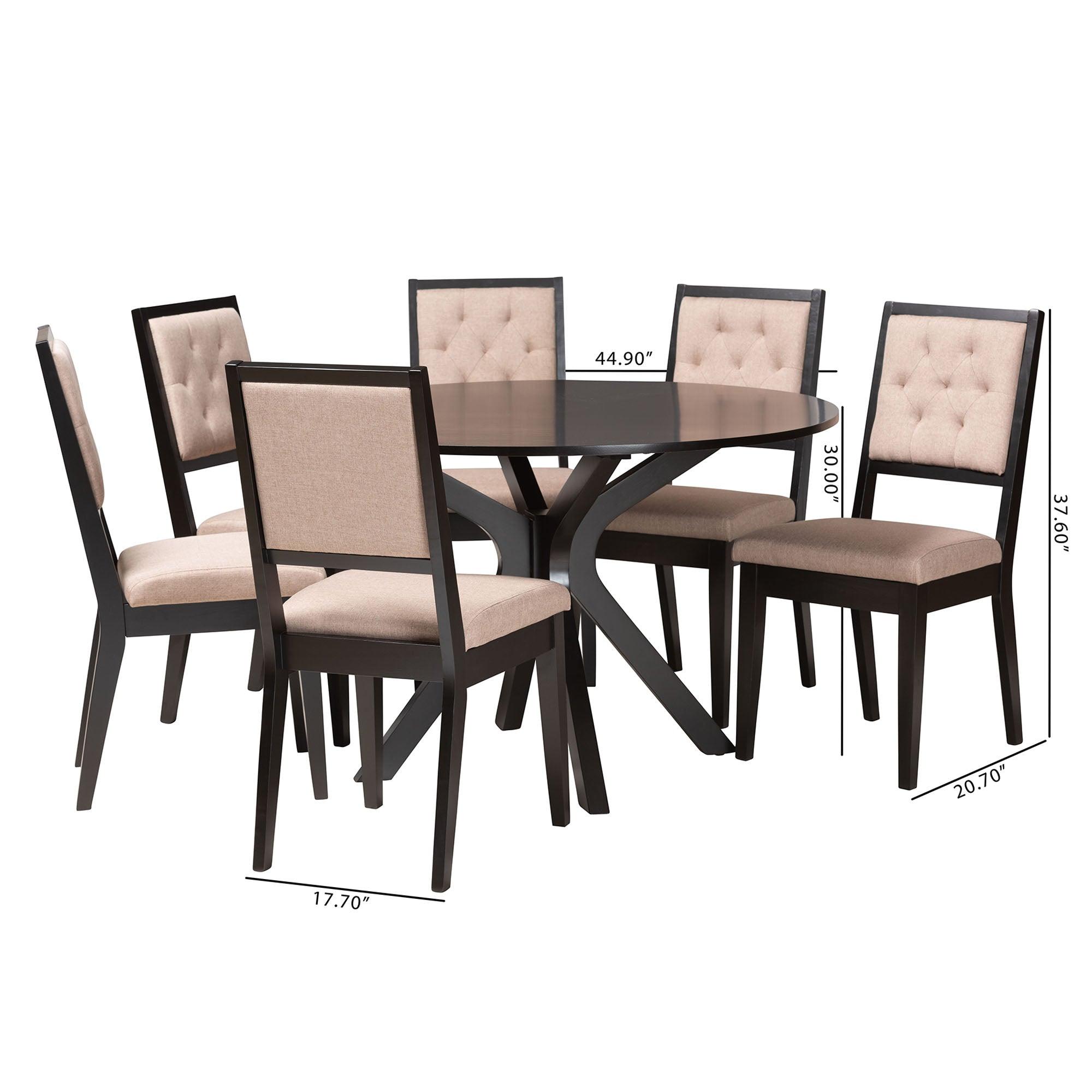 Mana Modern Sand Fabric and Finished Wood 7-Piece Dining Set