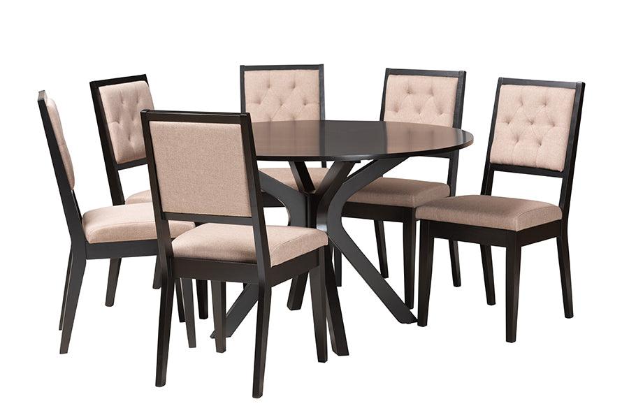 Mana Modern Sand Fabric and Finished Wood 7-Piece Dining Set