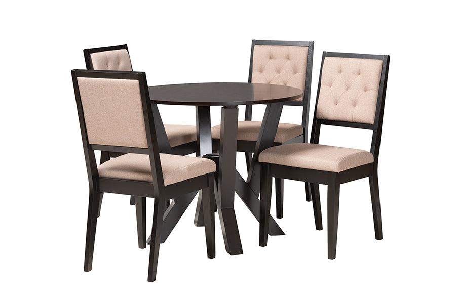Kai Modern Sand Fabric and Finished Wood 5-Piece Dining Set