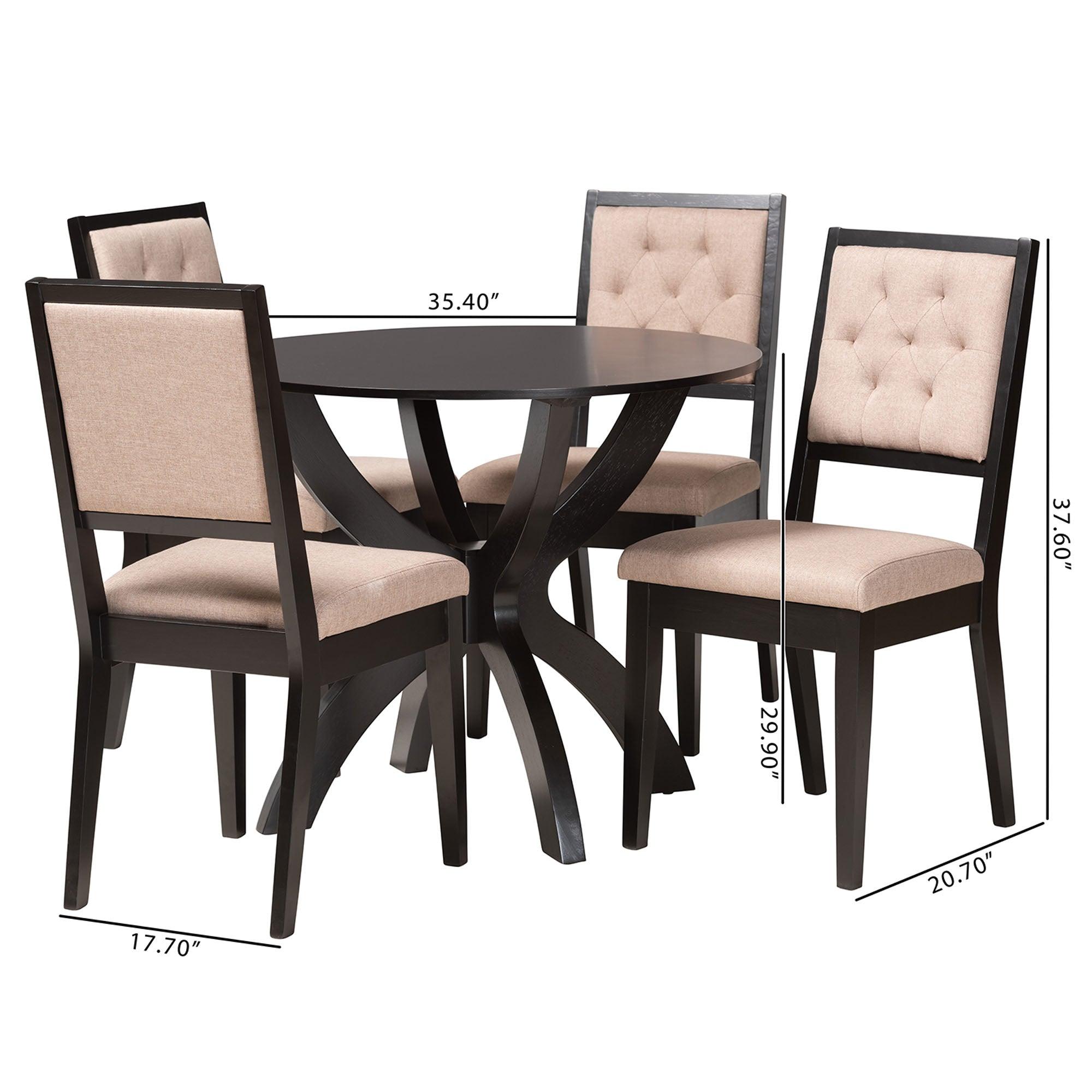 Noe Modern Sand Fabric and Finished Wood 5-Piece Dining Set