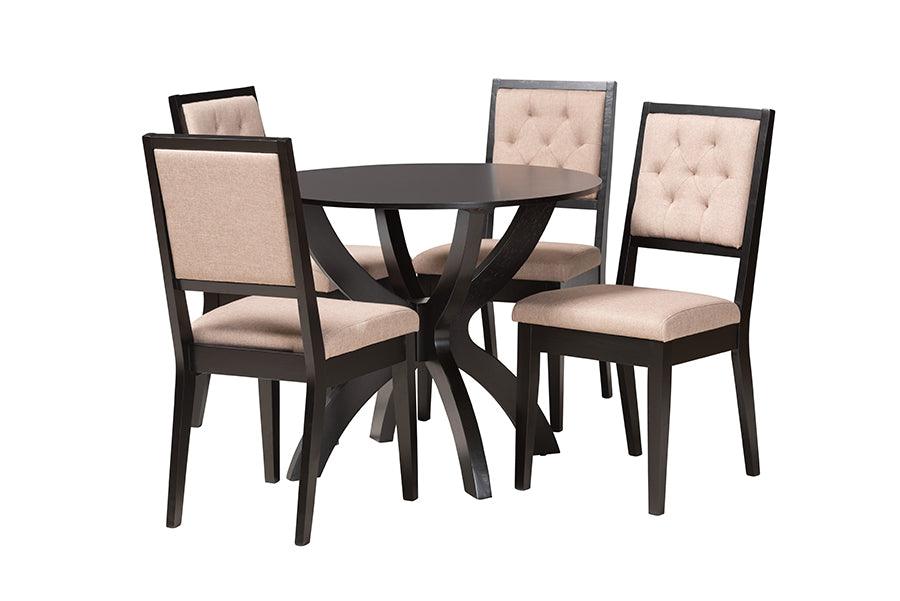 Noe Modern Sand Fabric and Finished Wood 5-Piece Dining Set