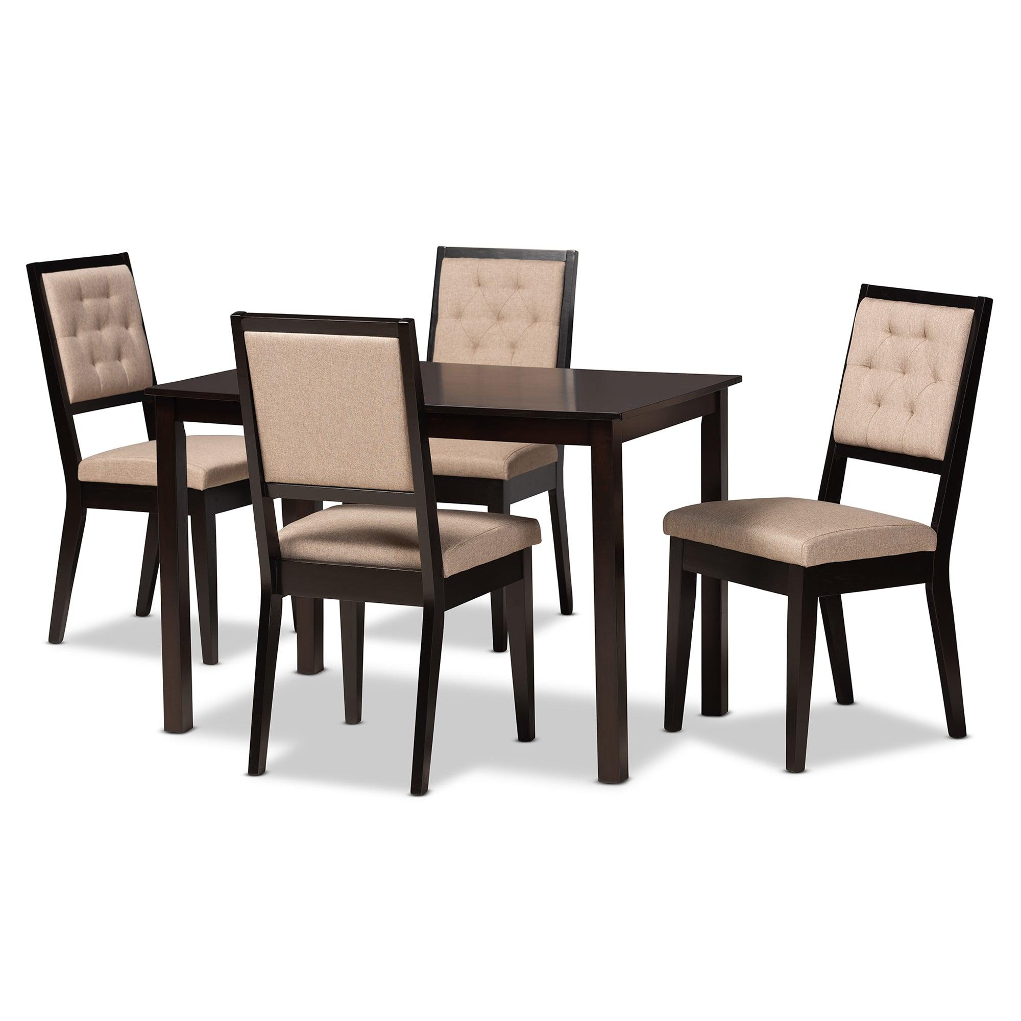 Suvi Modern and Contemporary Sand Fabric Upholstered and Finished Wood 5-Piece Dining Set