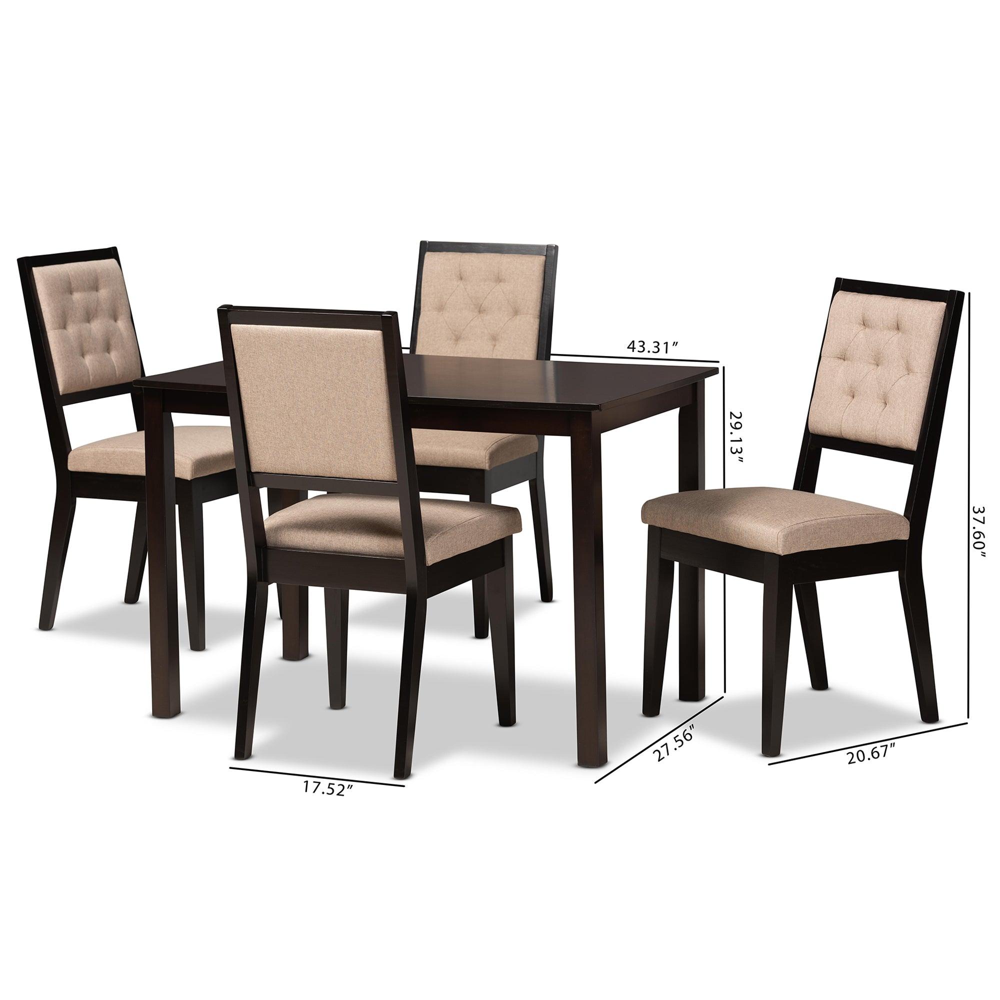 Suvi Modern and Contemporary Sand Fabric Upholstered and Finished Wood 5-Piece Dining Set