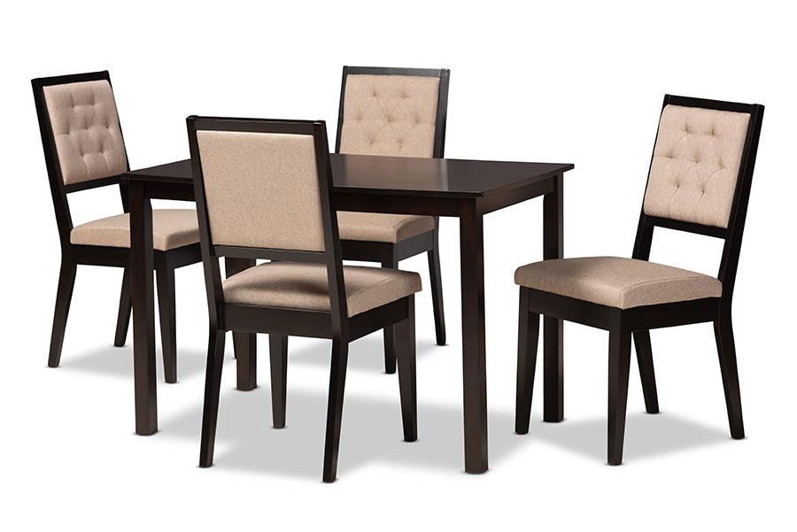 Suvi Modern and Contemporary Sand Fabric Upholstered and Finished Wood 5-Piece Dining Set