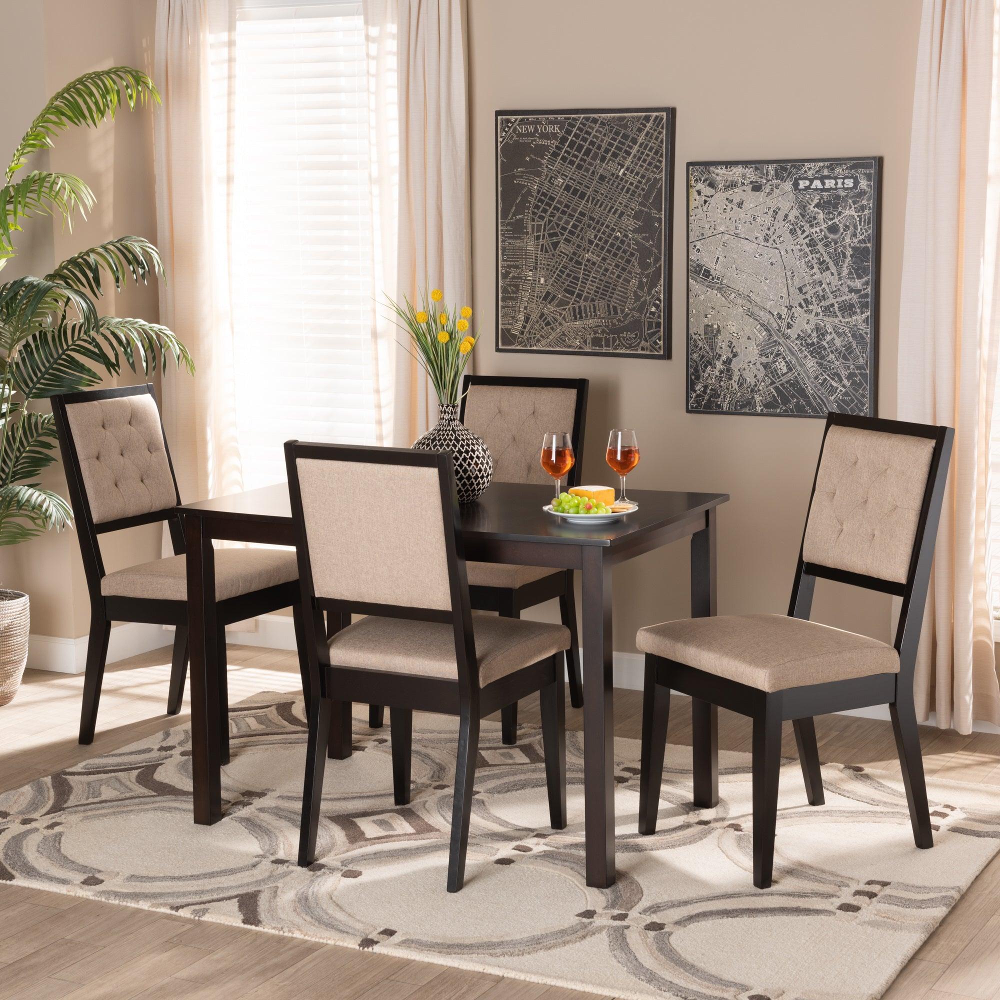 Suvi Modern and Contemporary Sand Fabric Upholstered and Finished Wood 5-Piece Dining Set