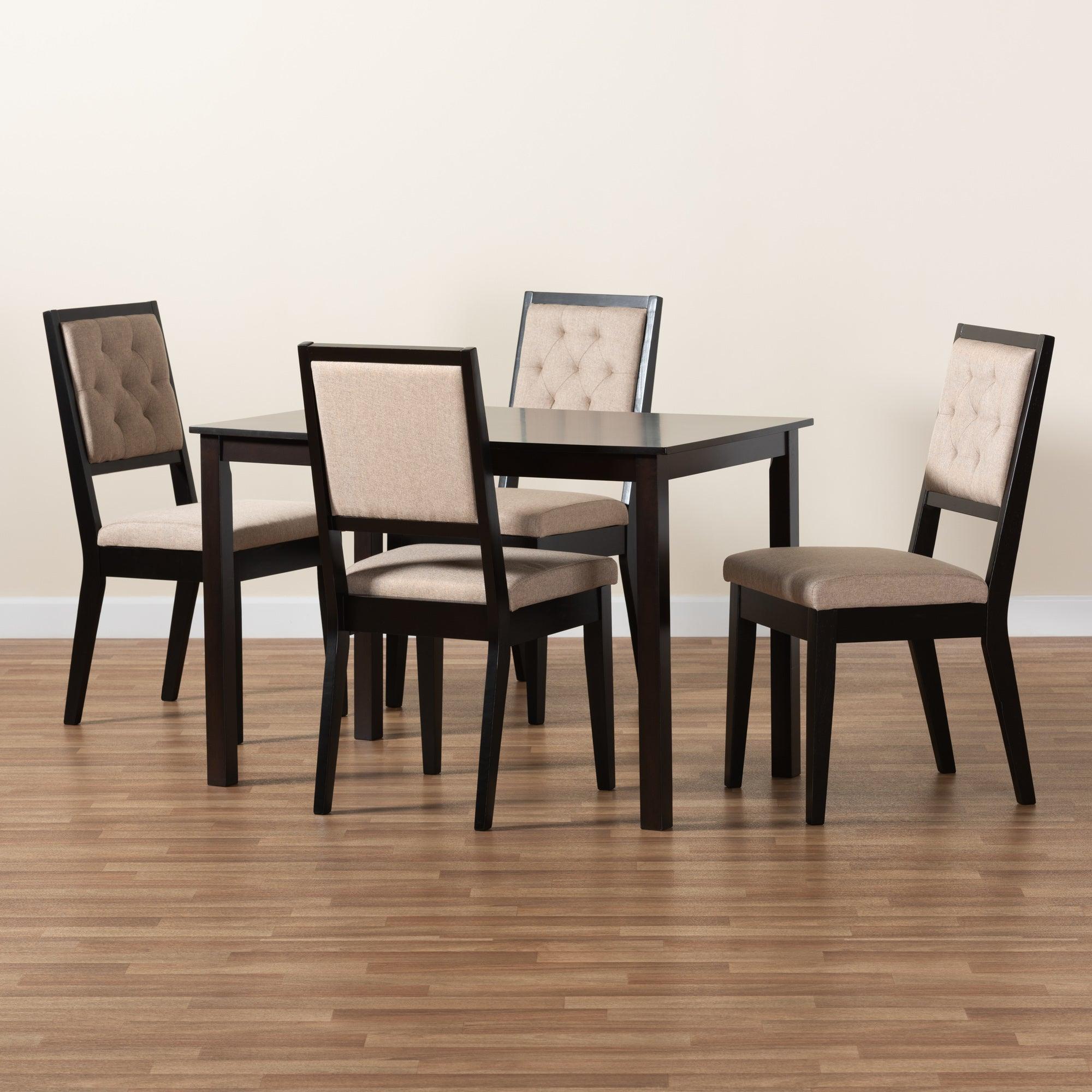 Suvi Modern and Contemporary Sand Fabric Upholstered and Finished Wood 5-Piece Dining Set