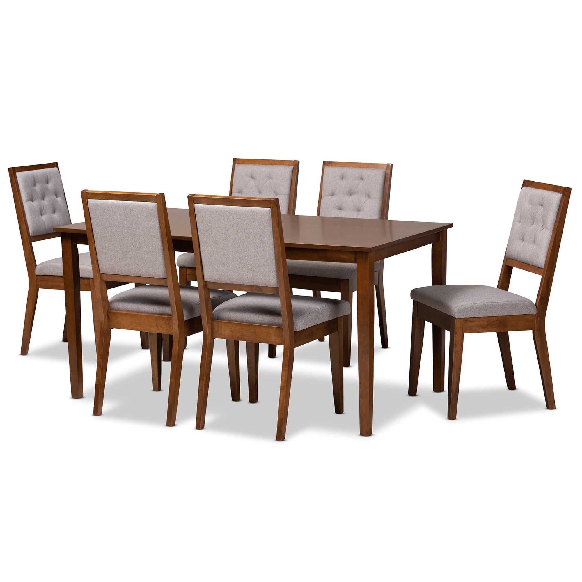 Suvi Modern and Contemporary Fabric Upholstered and Finished Wood 7-Piece Dining Set