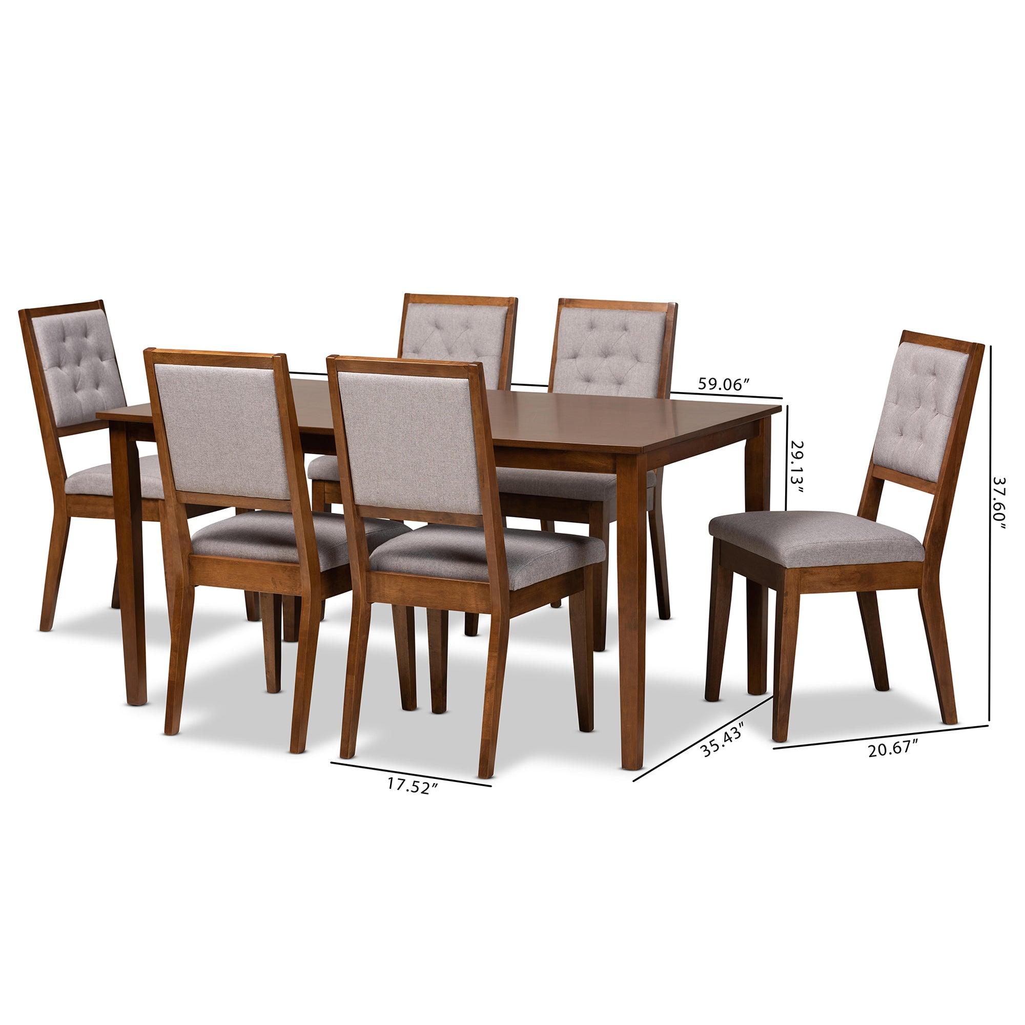Suvi Modern and Contemporary Fabric Upholstered and Finished Wood 7-Piece Dining Set
