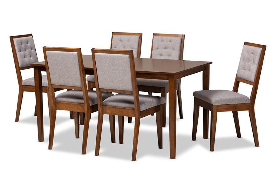 Suvi Modern and Contemporary Fabric Upholstered and Finished Wood 7-Piece Dining Set