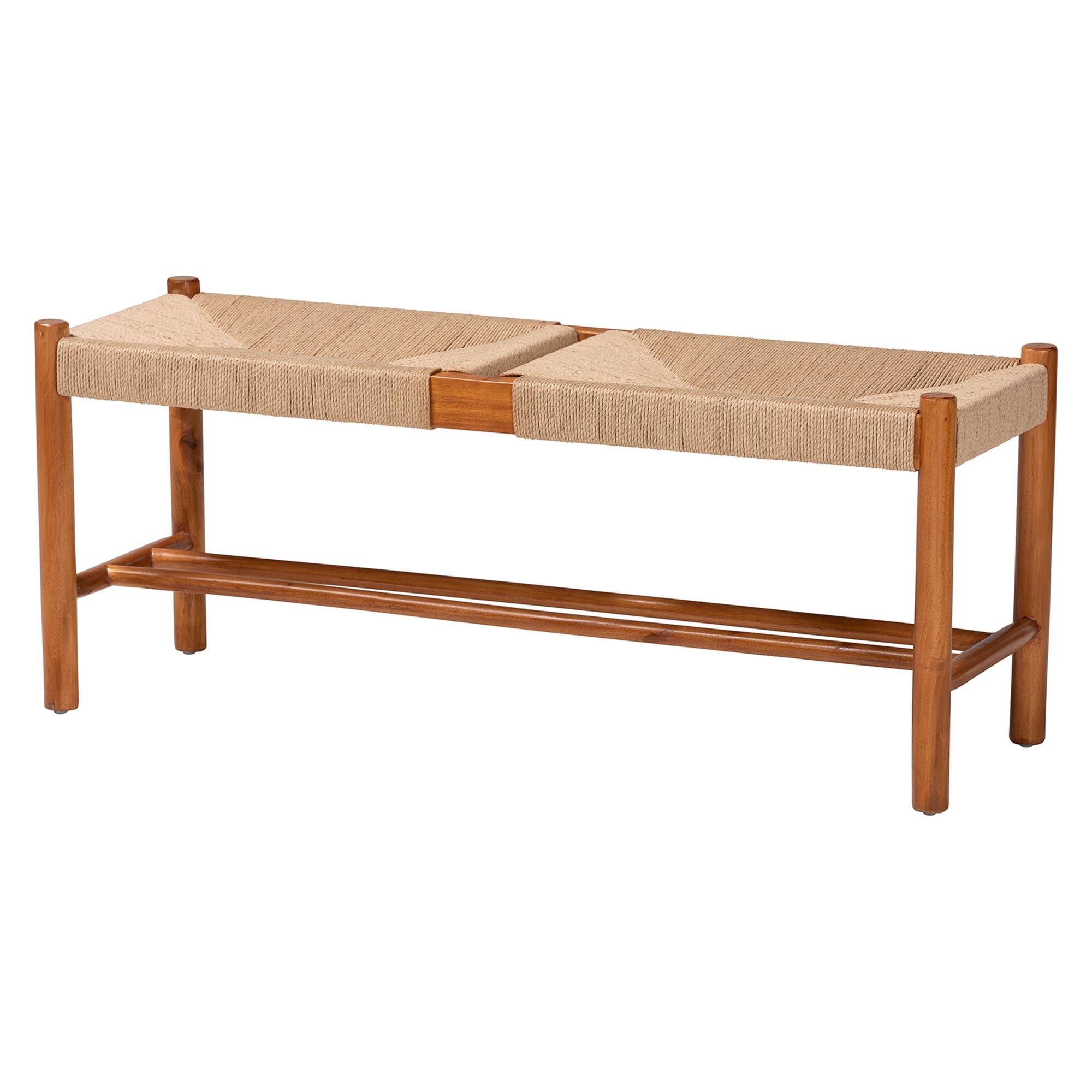Saura Mid-Century Modern Finished Wood and Hemp Dining Bench