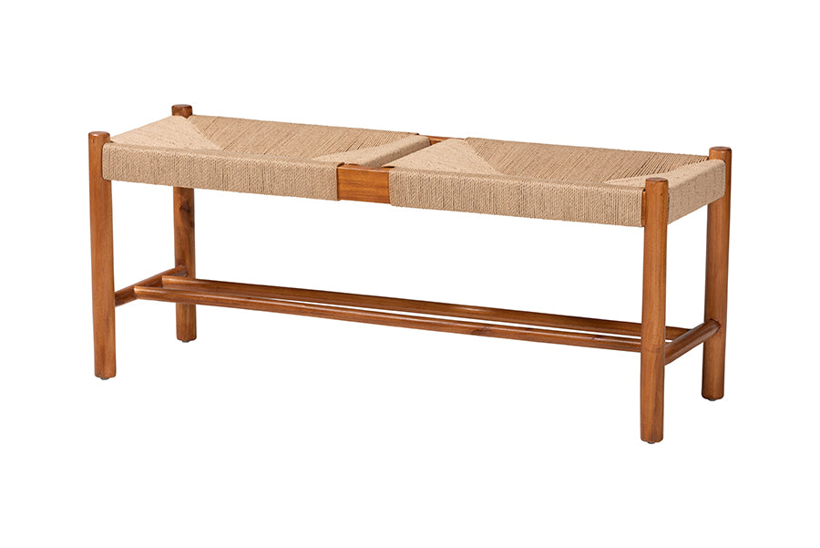 Saura Mid-Century Modern Finished Wood and Hemp Dining Bench