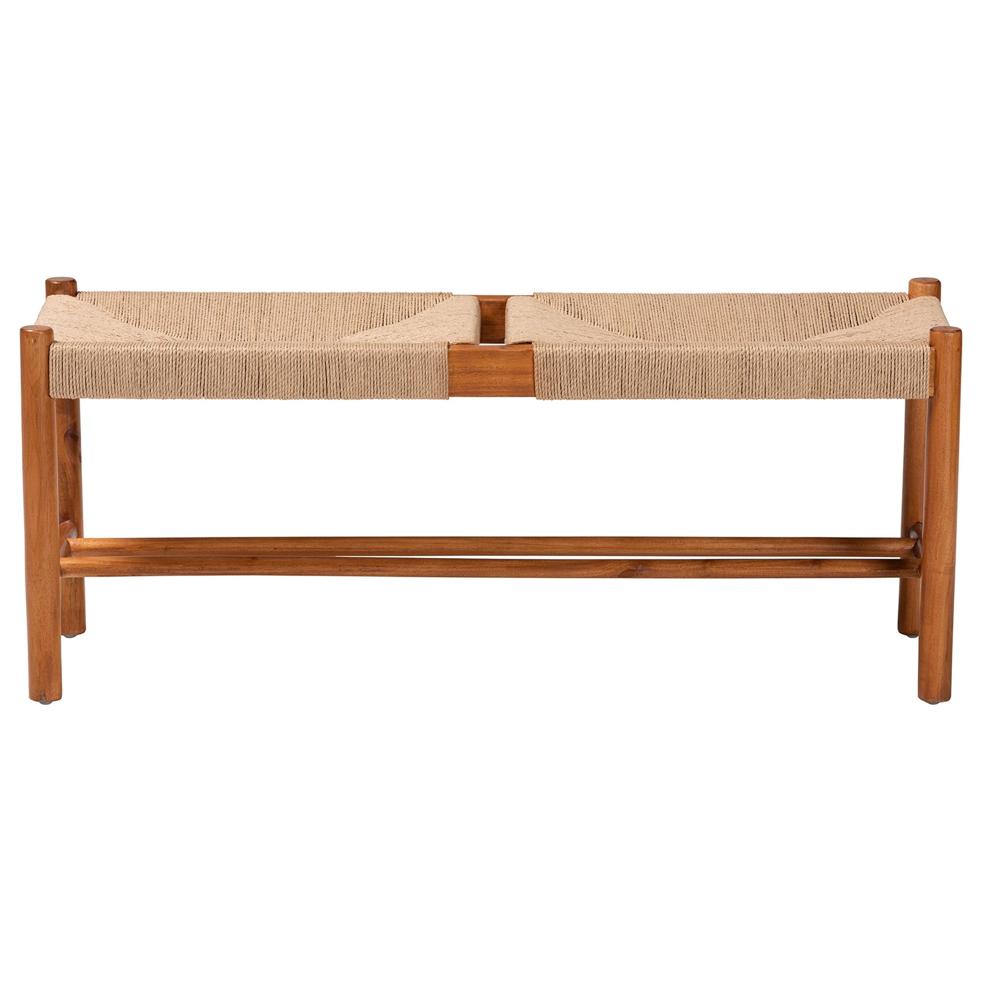 Saura Mid-Century Modern Finished Wood and Hemp Dining Bench