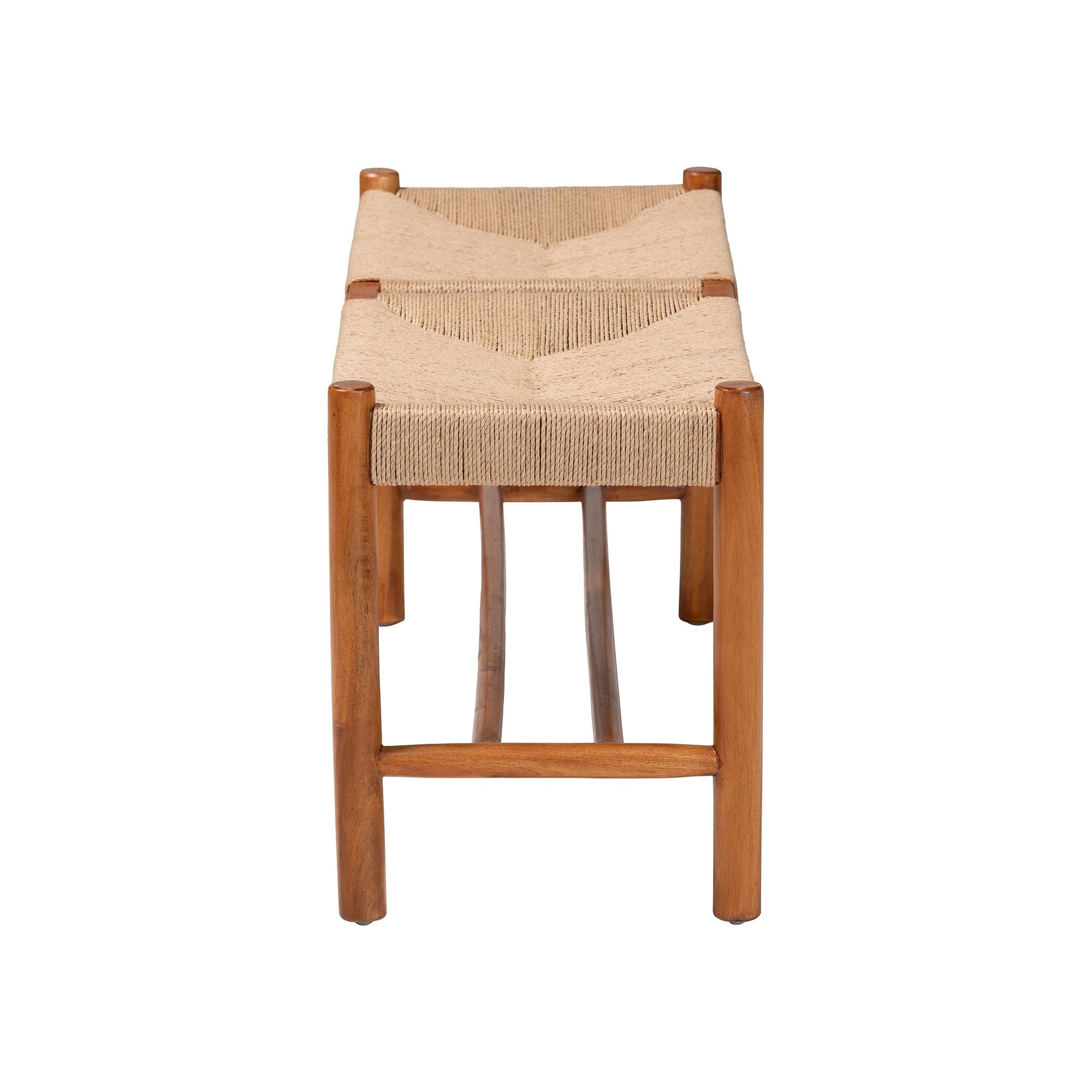Saura Mid-Century Modern Finished Wood and Hemp Dining Bench
