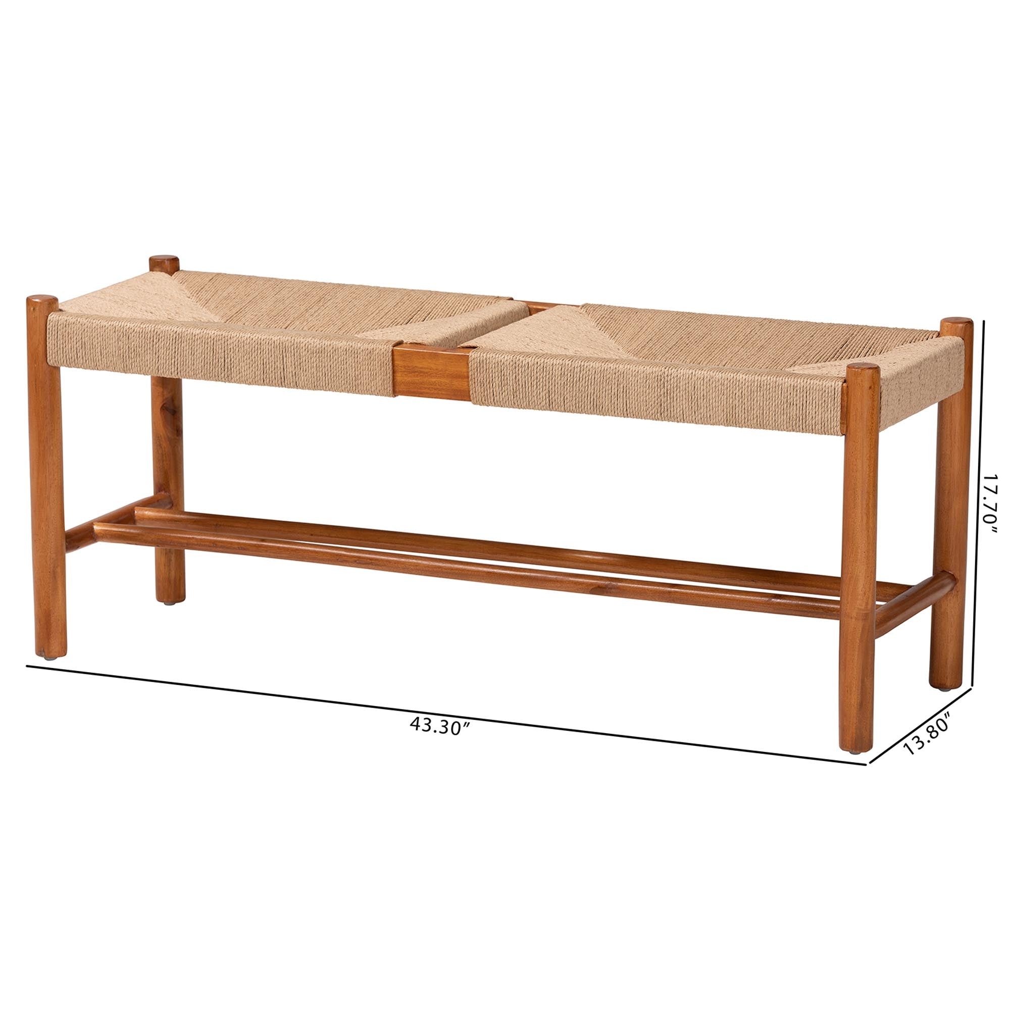 Saura Mid-Century Modern Finished Wood and Hemp Dining Bench