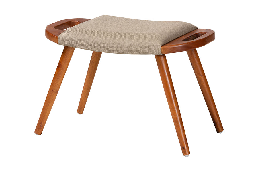 Banner Mid-Century Modern Light Fabric Upholstered and Finished Wood Accent Bench