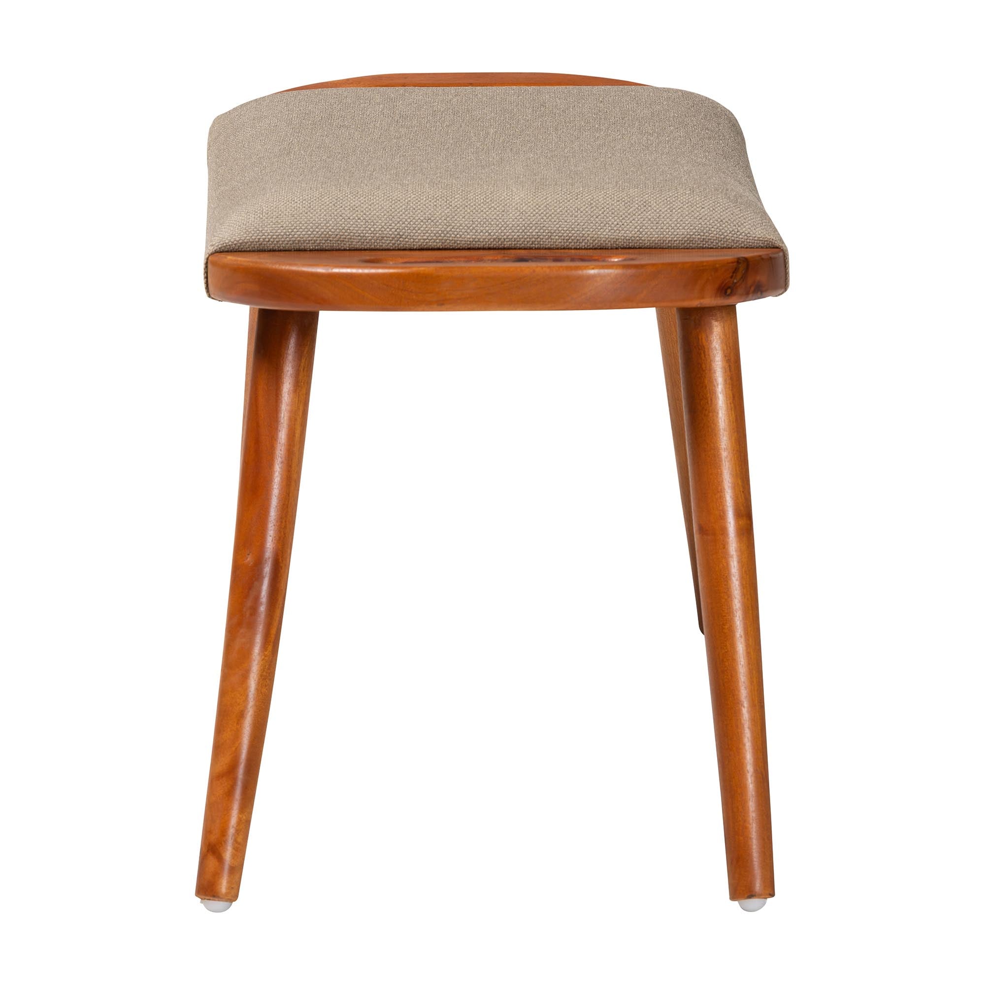 Banner Mid-Century Modern Light Fabric Upholstered and Finished Wood Accent Bench