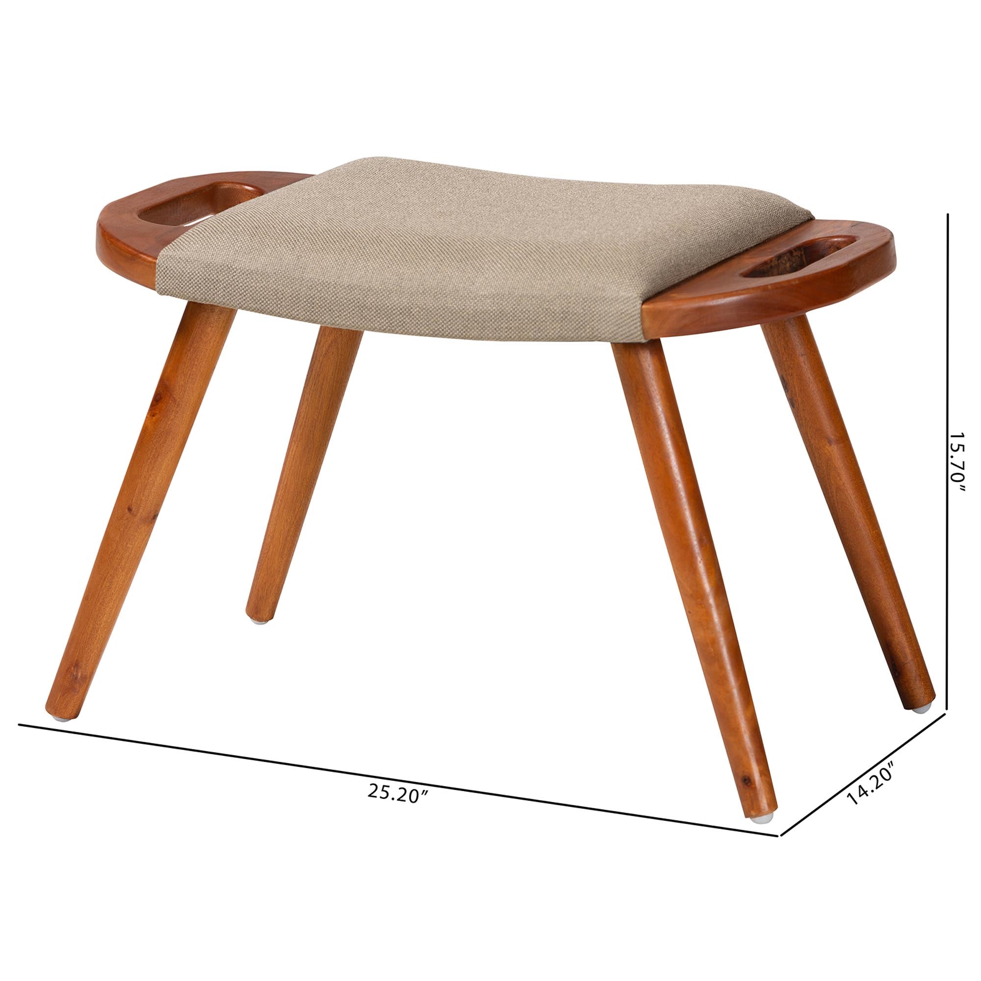 Banner Mid-Century Modern Light Fabric Upholstered and Finished Wood Accent Bench