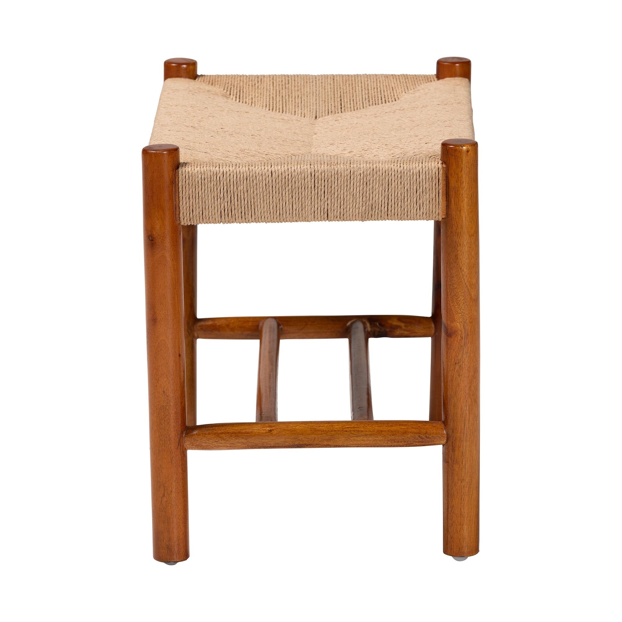 Saura Mid-Century Modern Finished Wood and Hemp Accent Bench