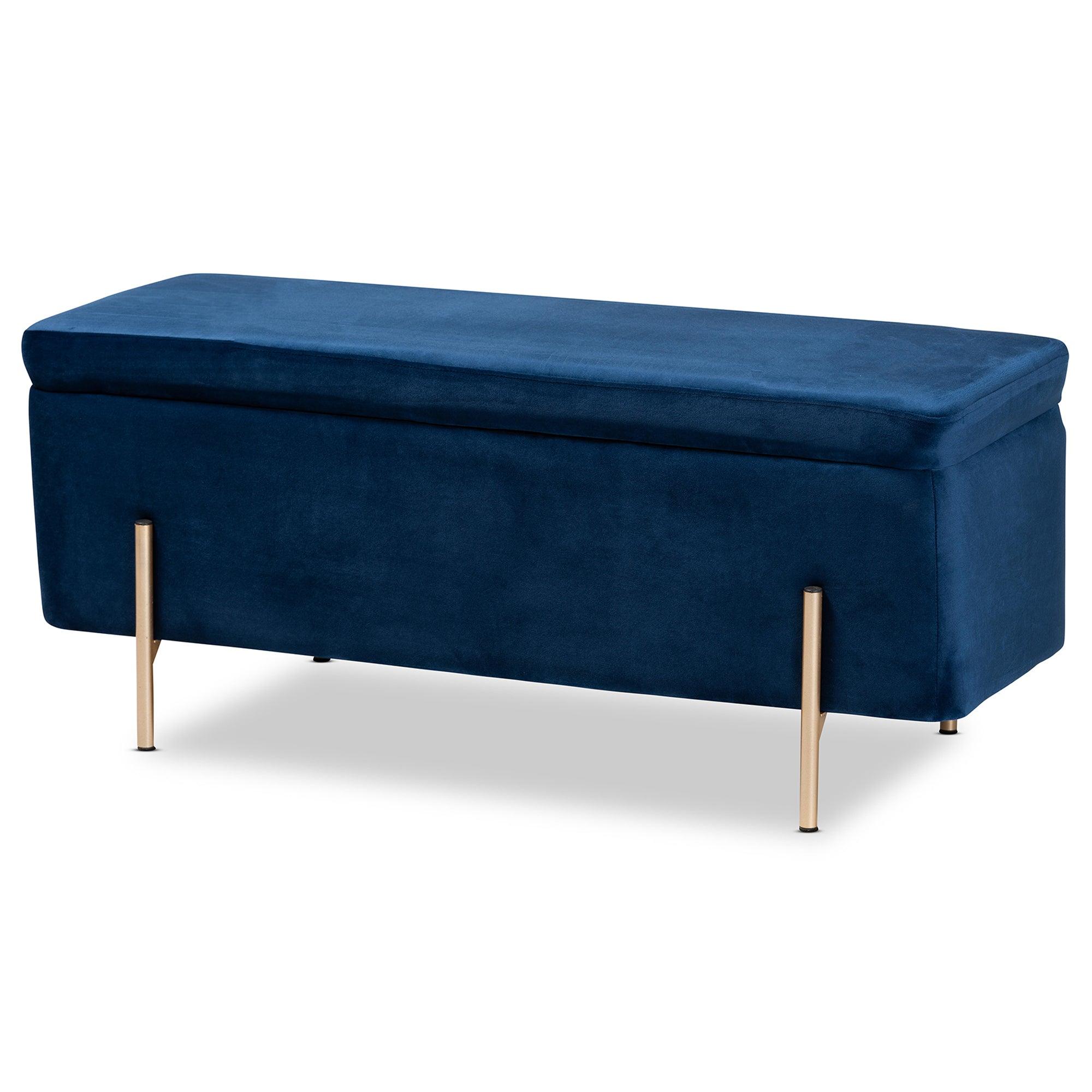 Rockwell Contemporary Glam and Luxe Velvet Fabric Upholstered and Finished Metal Storage Bench