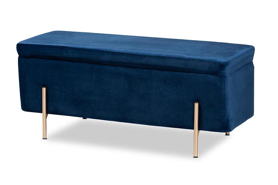 Rockwell Contemporary Glam and Luxe Velvet Fabric Upholstered and Finished Metal Storage Bench