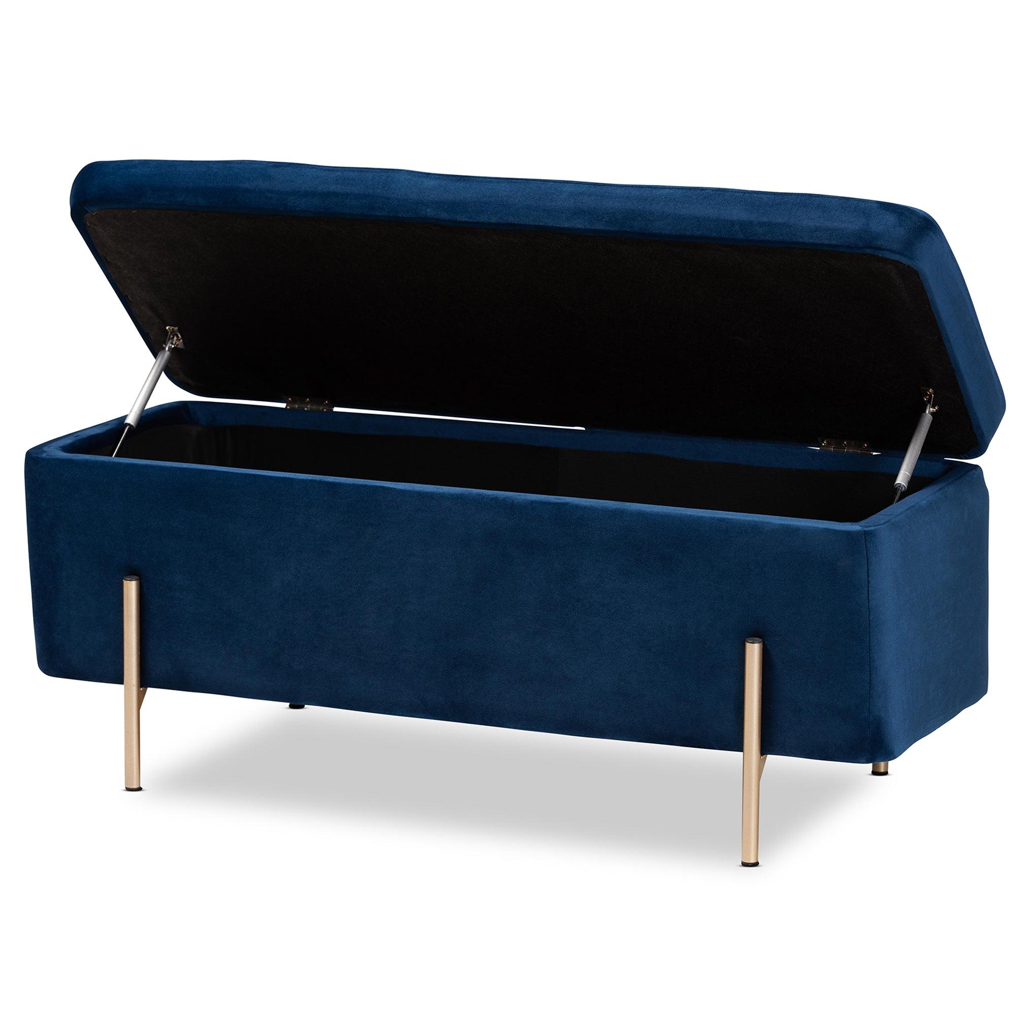 Rockwell Contemporary Glam and Luxe Velvet Fabric Upholstered and Finished Metal Storage Bench
