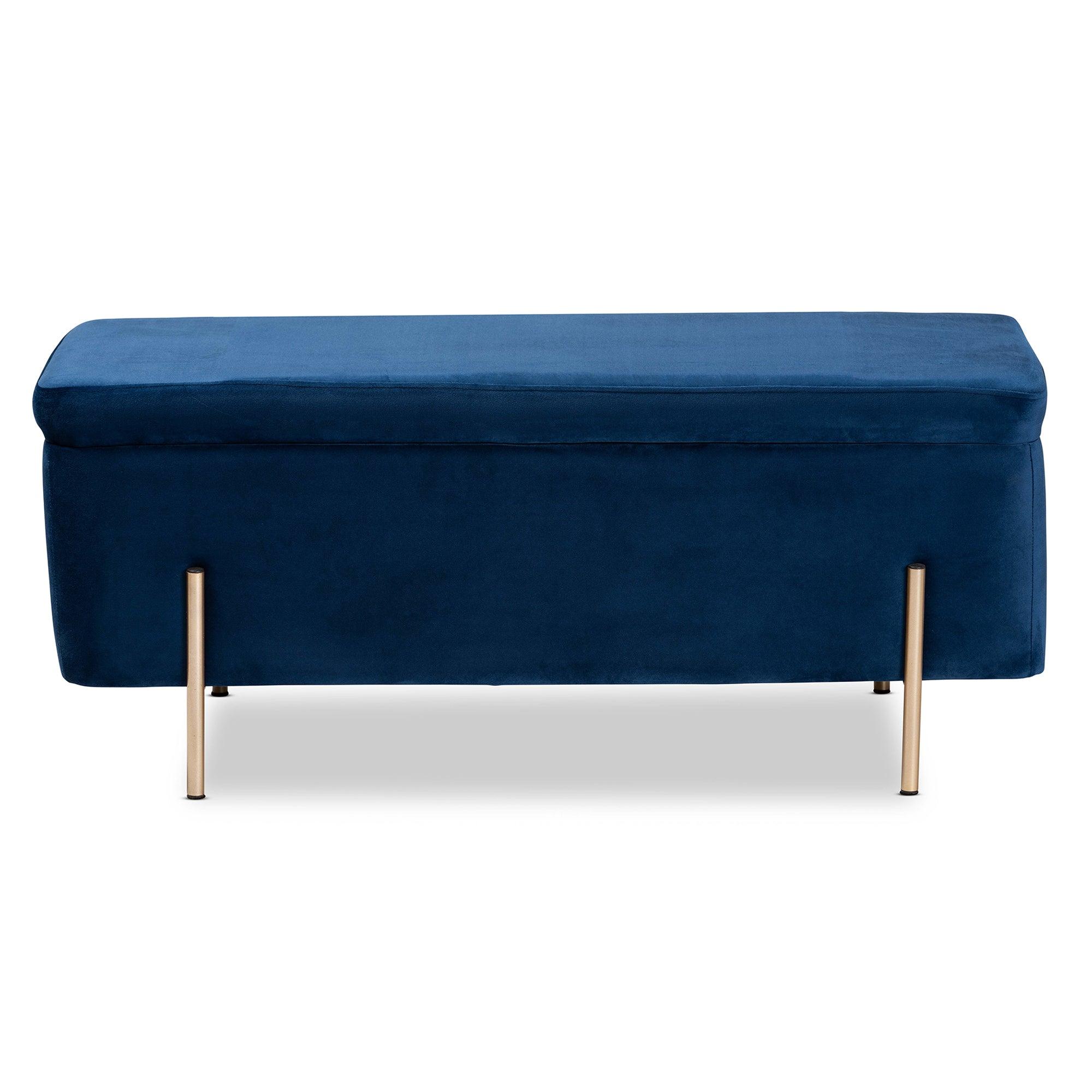 Rockwell Contemporary Glam and Luxe Velvet Fabric Upholstered and Finished Metal Storage Bench