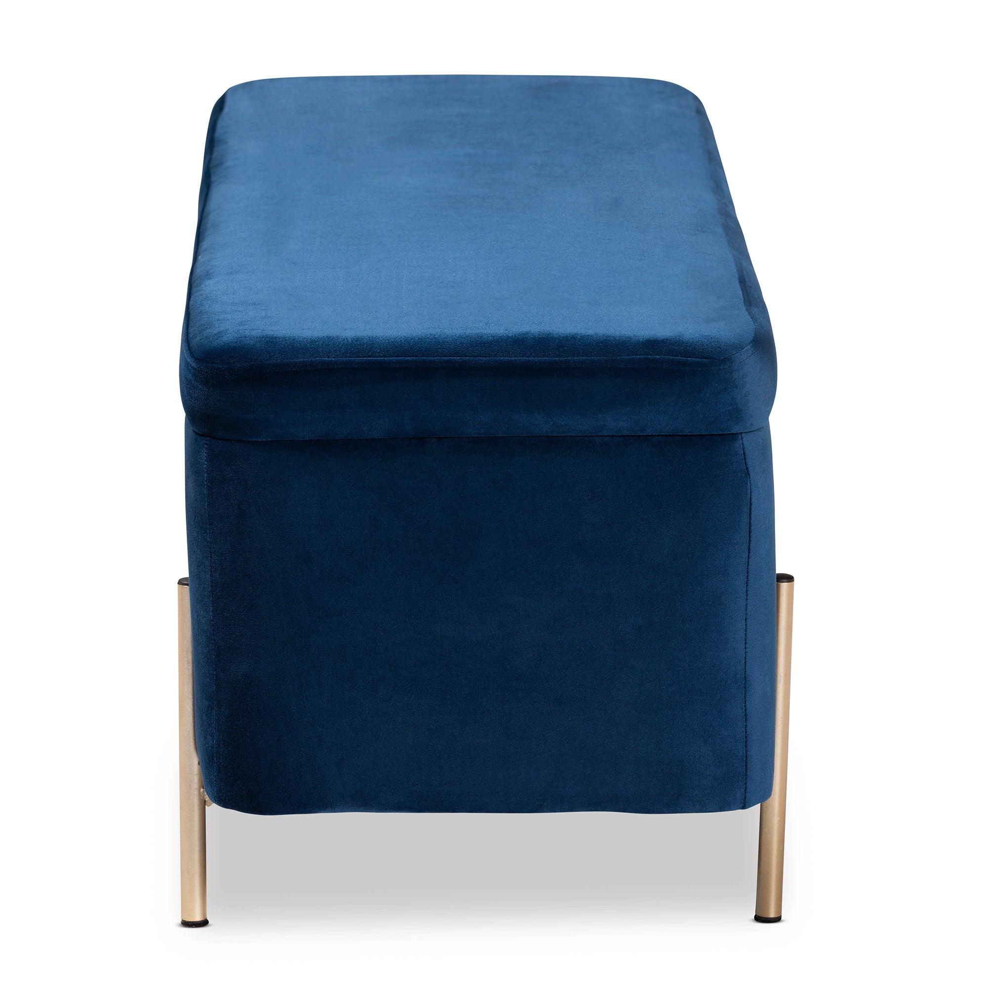 Rockwell Contemporary Glam and Luxe Velvet Fabric Upholstered and Finished Metal Storage Bench