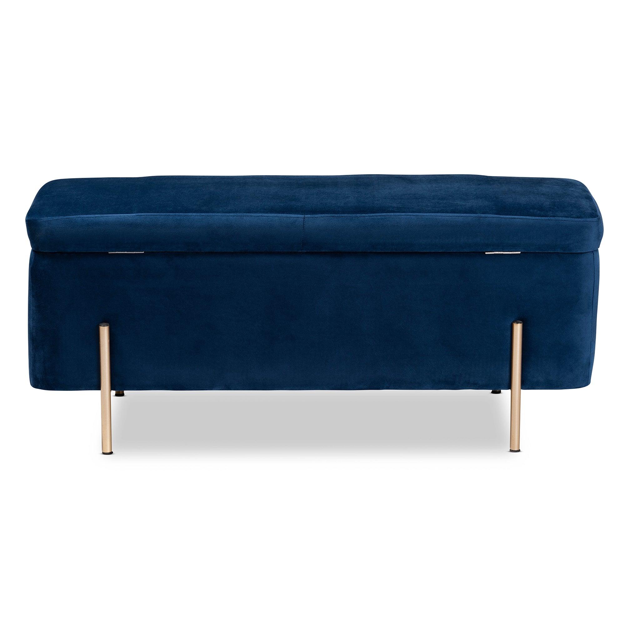 Rockwell Contemporary Glam and Luxe Velvet Fabric Upholstered and Finished Metal Storage Bench