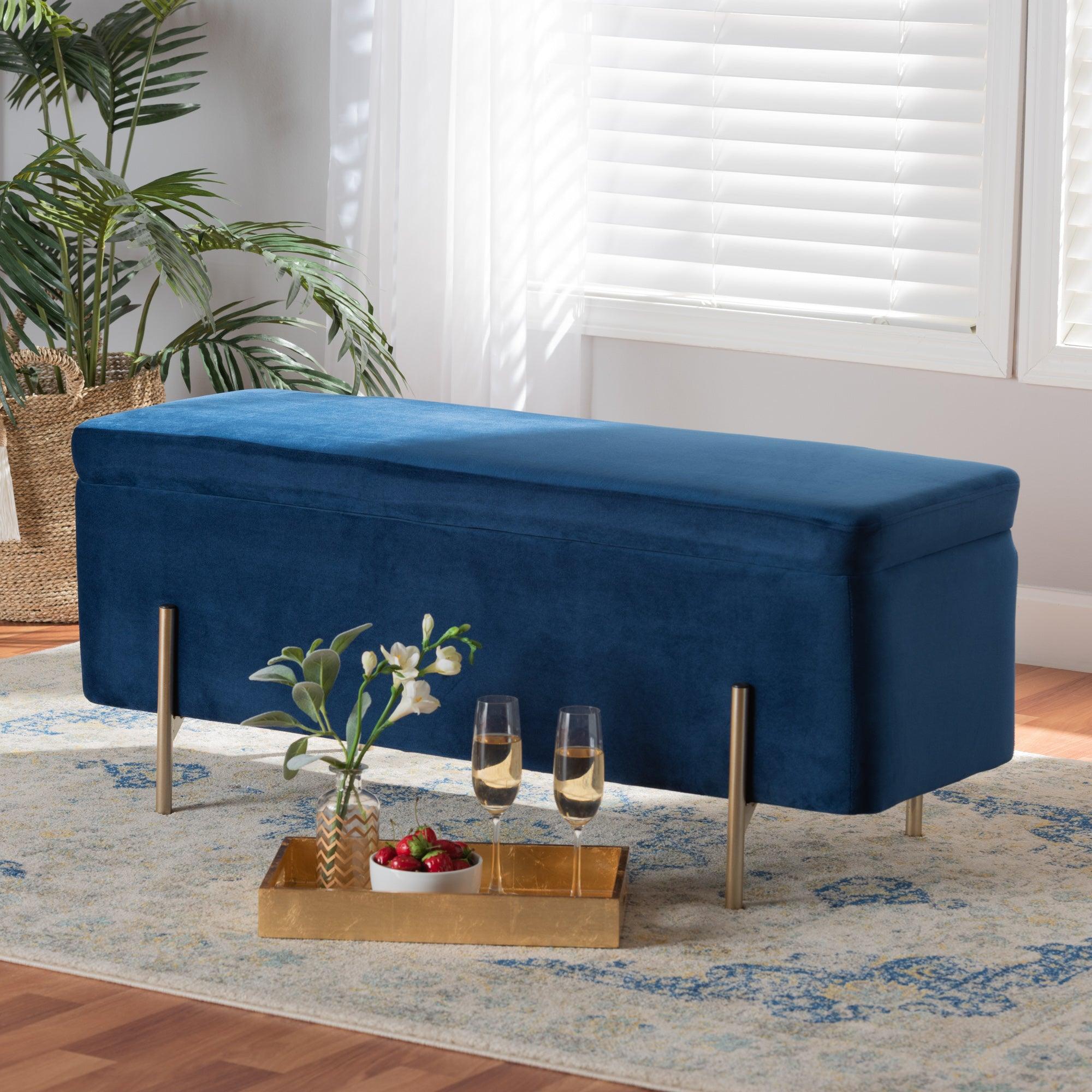 Rockwell Contemporary Glam and Luxe Velvet Fabric Upholstered and Finished Metal Storage Bench